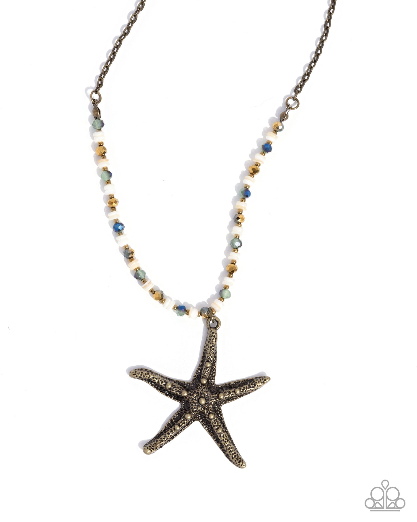 Starfish Symphony - Brass Starfish Pendant UV Bead Necklace - Paparazzi Accessories