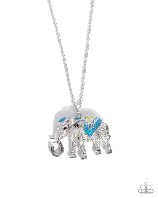 Educated Elephant - Blue Iridescent Rhinestone & Enamel Pendant Silver Necklace - Paparazzi Accessories