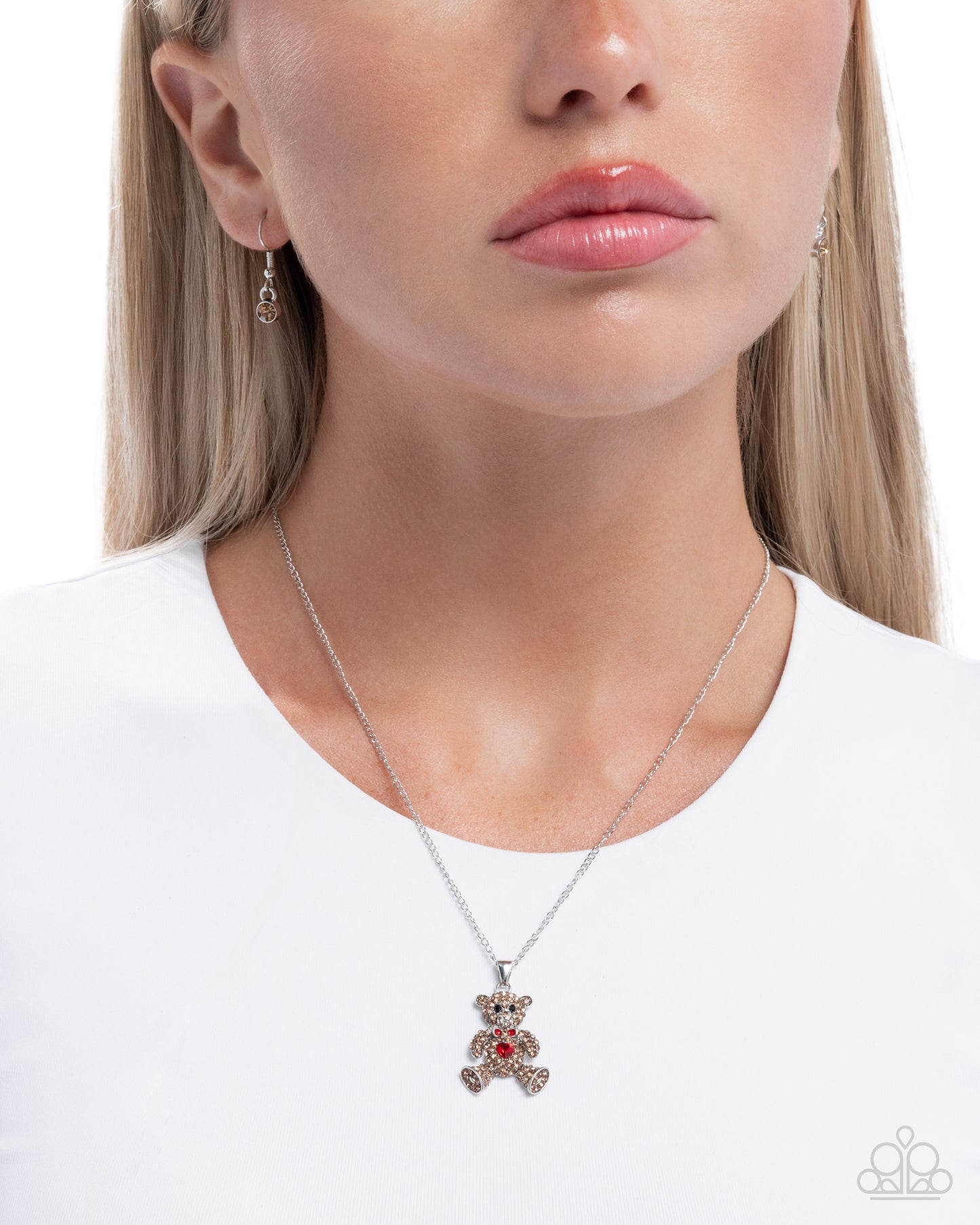 Twinkling Teddy - Multi Rhinestone Teddy Bear Pendant Silver Necklace - Paparazzi Accessories