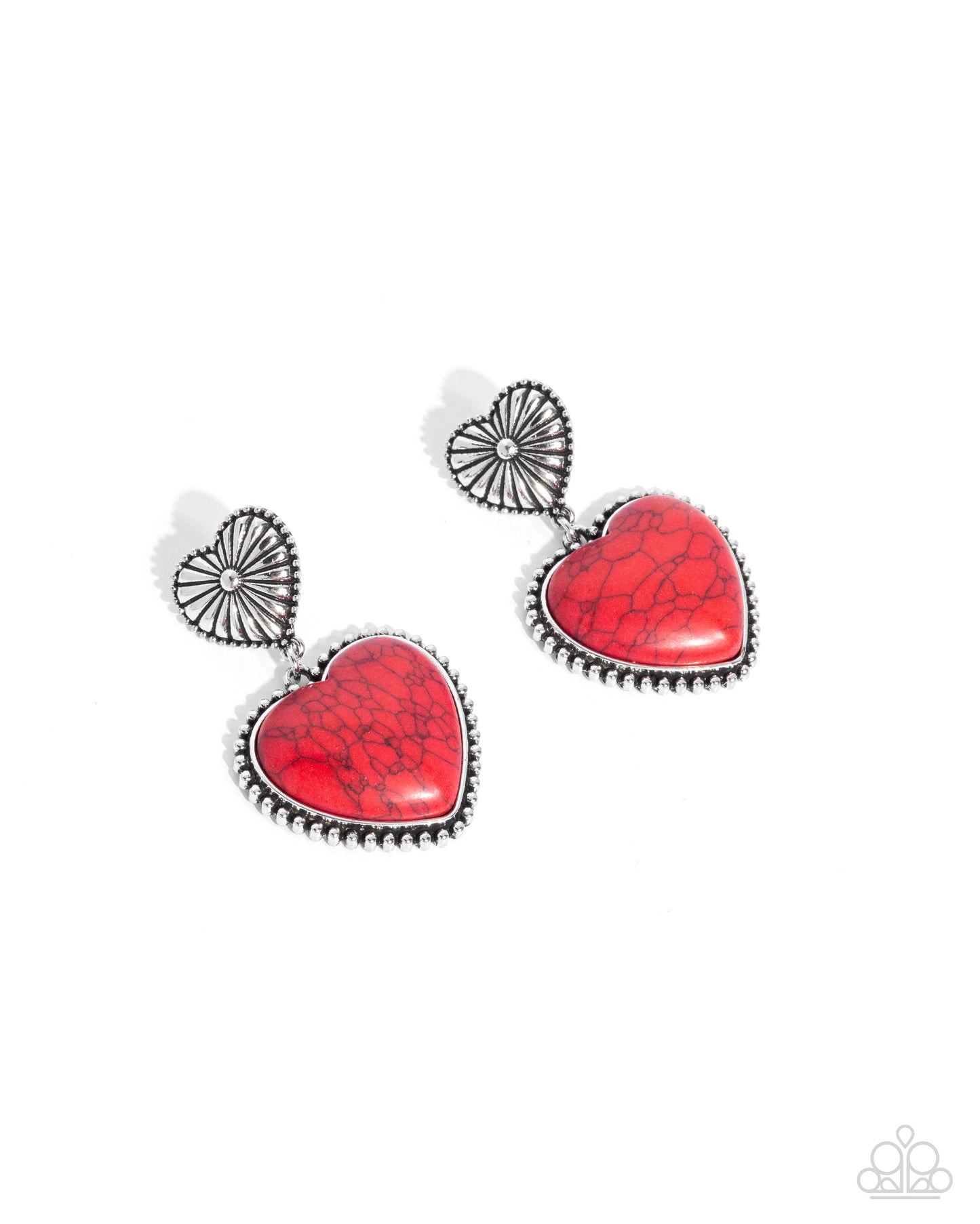 Rustic Reinvention - Red Crackle Stone Heart Silver Post Earrings - Paparazzi Accessories