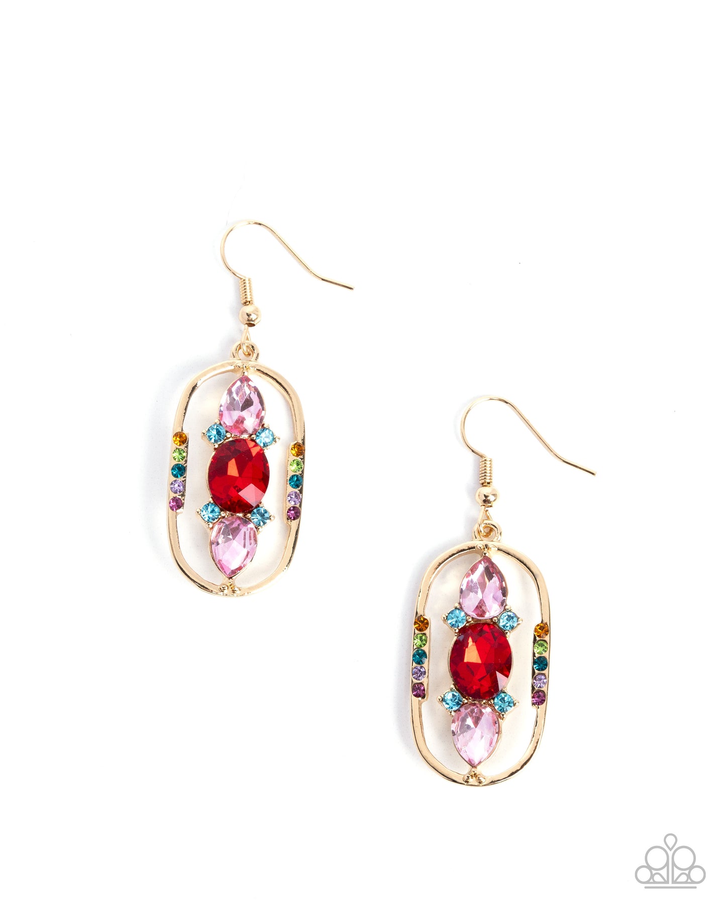 Sit and Stare - Red Gemstone, Gold Fishhook Earrings - Paparazzi Accessories