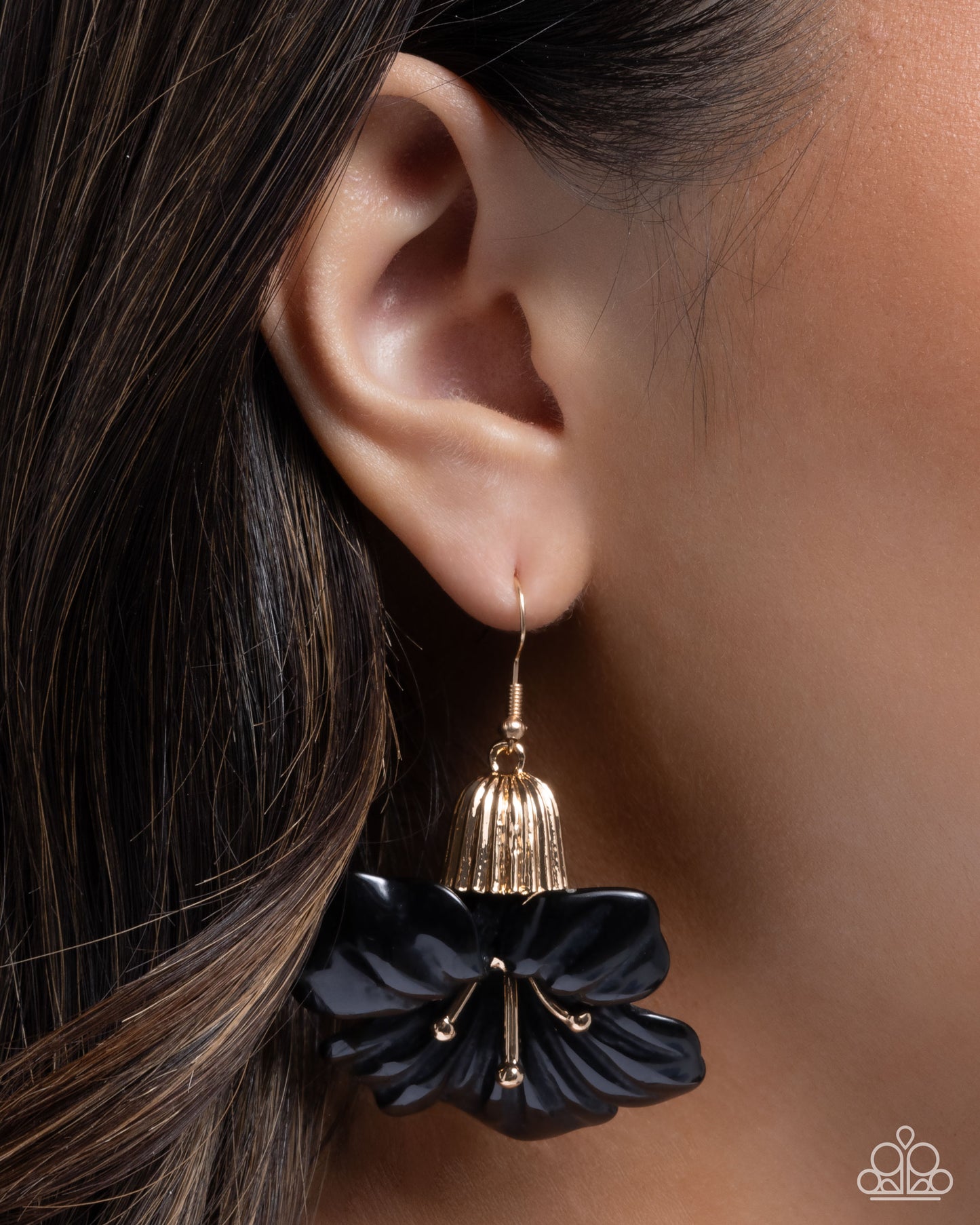 Blossoming Boardroom - Black Enamel Flower Earrings - Paparazzi Accessories