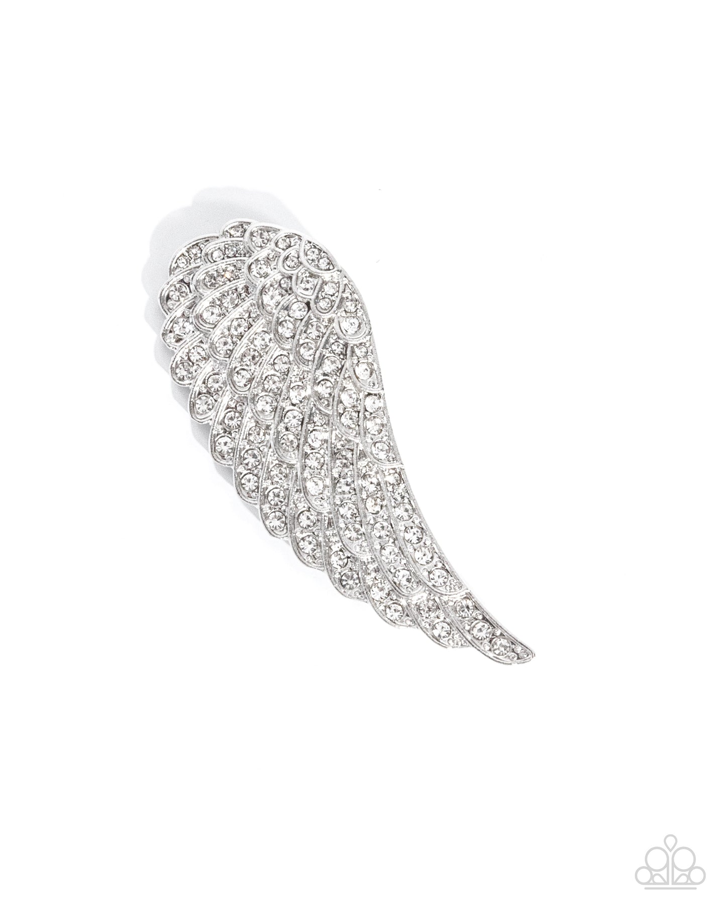 Angelic Affection - White Rhinestone Silver Angel Wing Brooch - Paparazzi Accessories