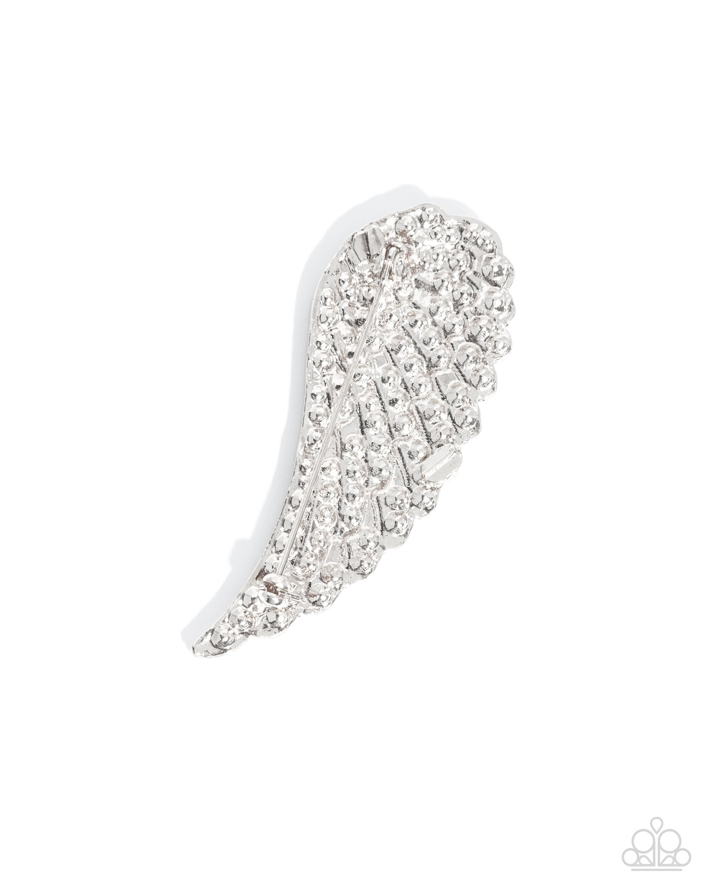 Angelic Affection - White Rhinestone Silver Angel Wing Brooch - Paparazzi Accessories