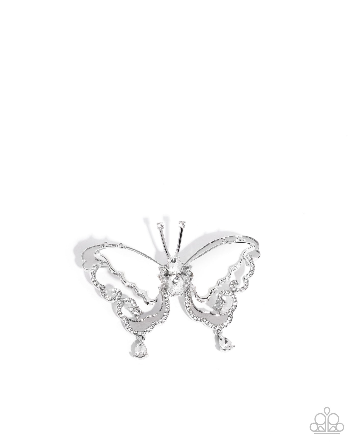 Articulate Aerial - White Shell, Silver Butterfly Brooch - Paparazzi Accessories