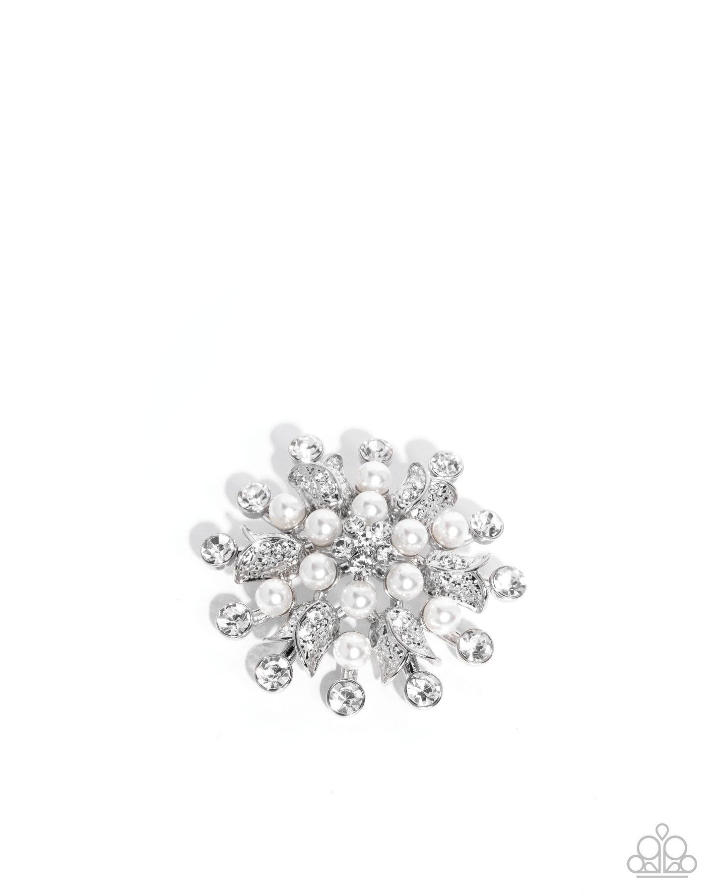 Pearly Prologue - White Pearl & Rhinestone Silver Brooch - Paparazzi Accessories