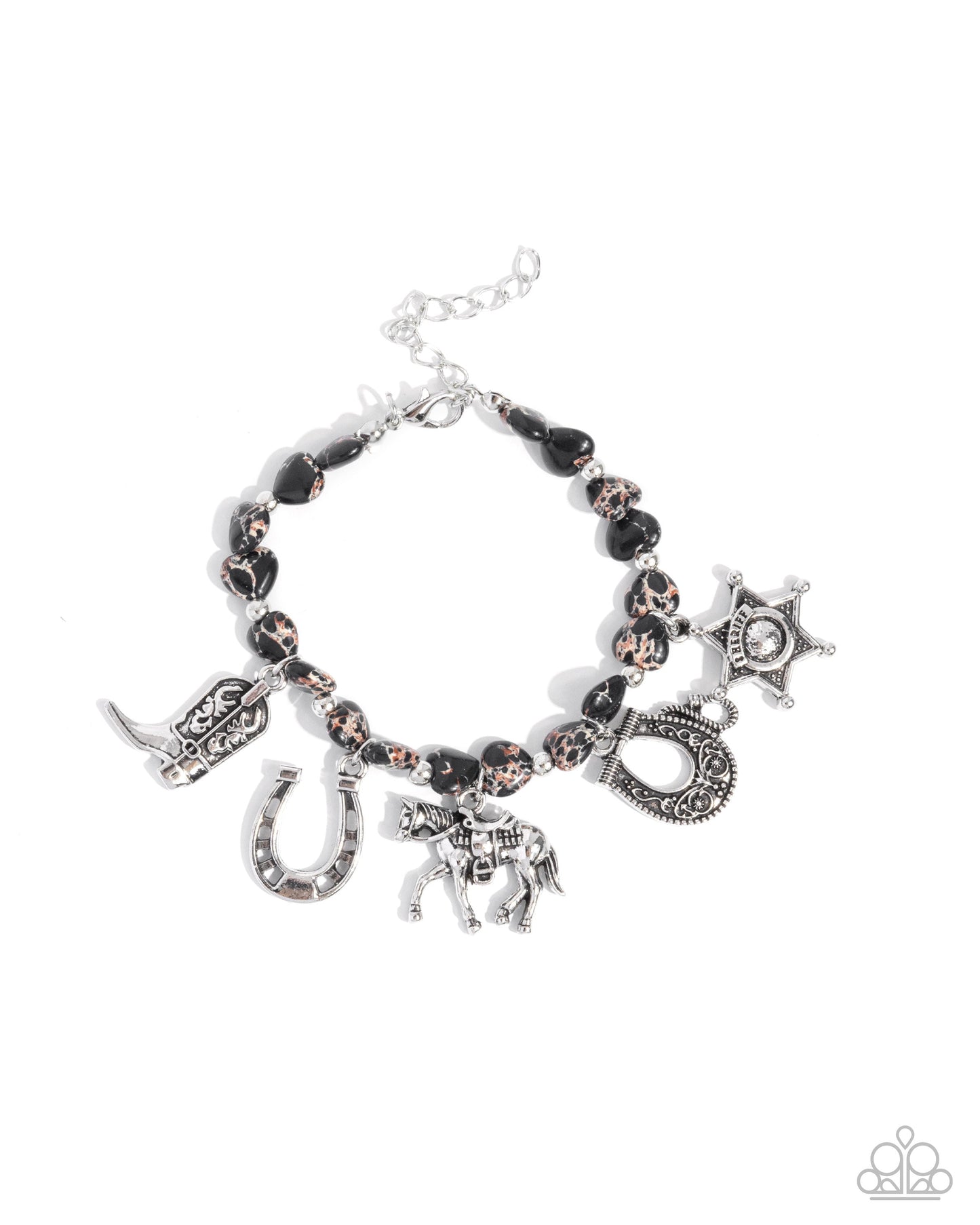 Cowboy Chorus - Black Marble Stone Charm Bracelet - Paparazzi Accessories