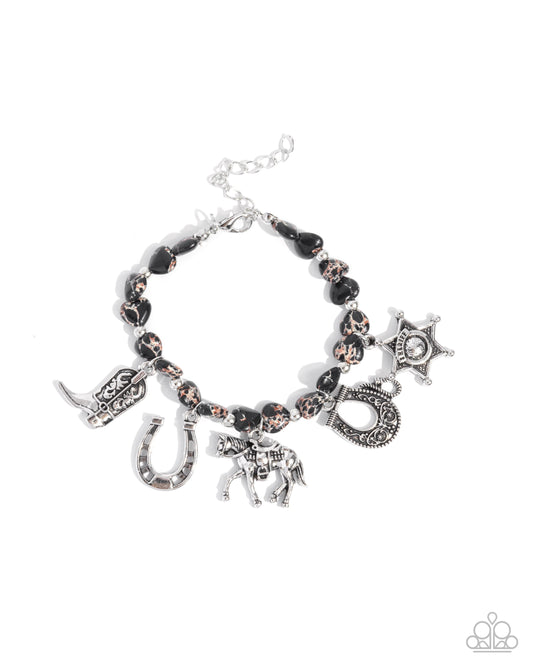 Cowboy Chorus - Black Marble Stone Charm Bracelet - Paparazzi Accessories