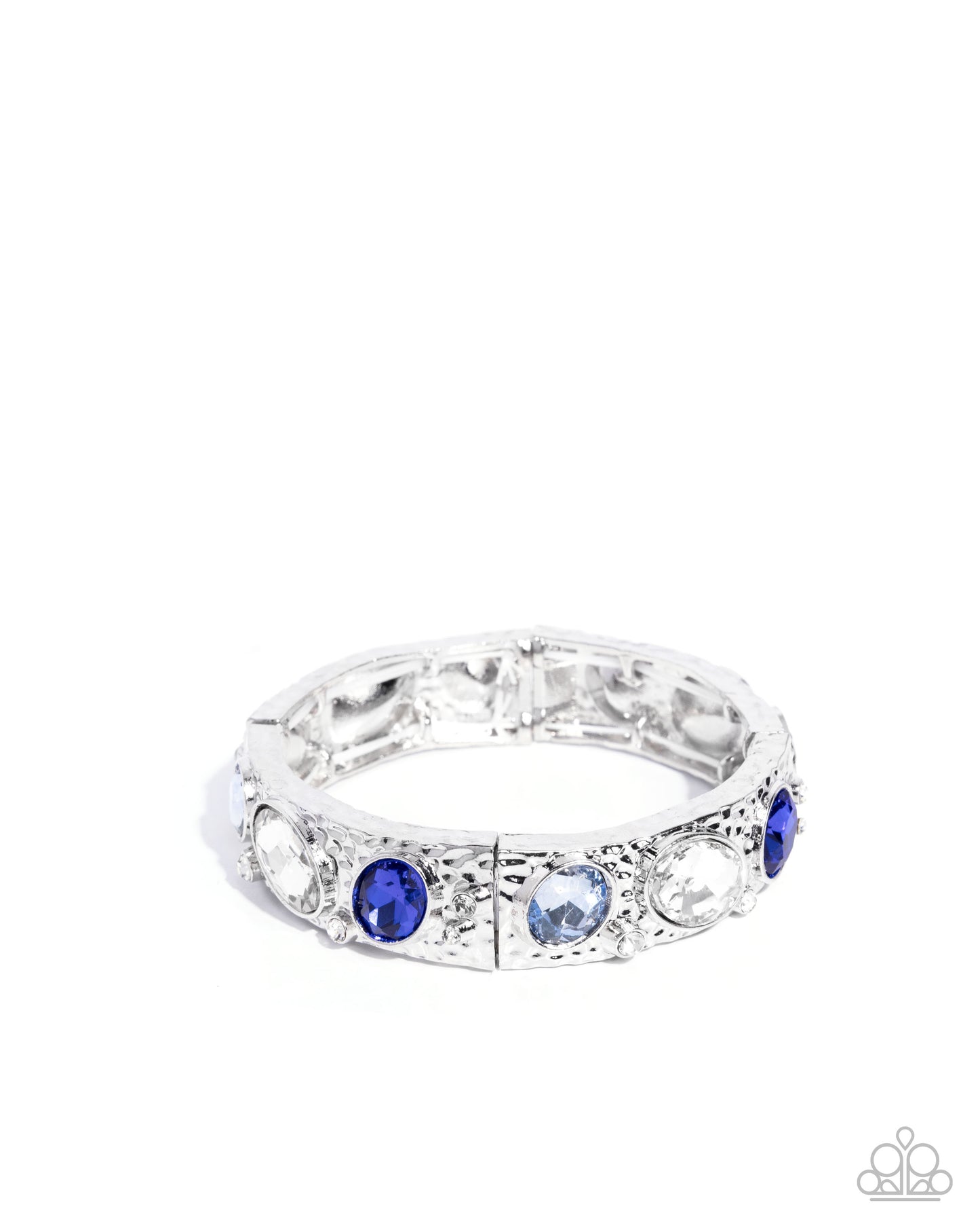 Colorful Castle - Blue and White Rhinestone Silver Stretch Bracelet - Paparazzi Accessories