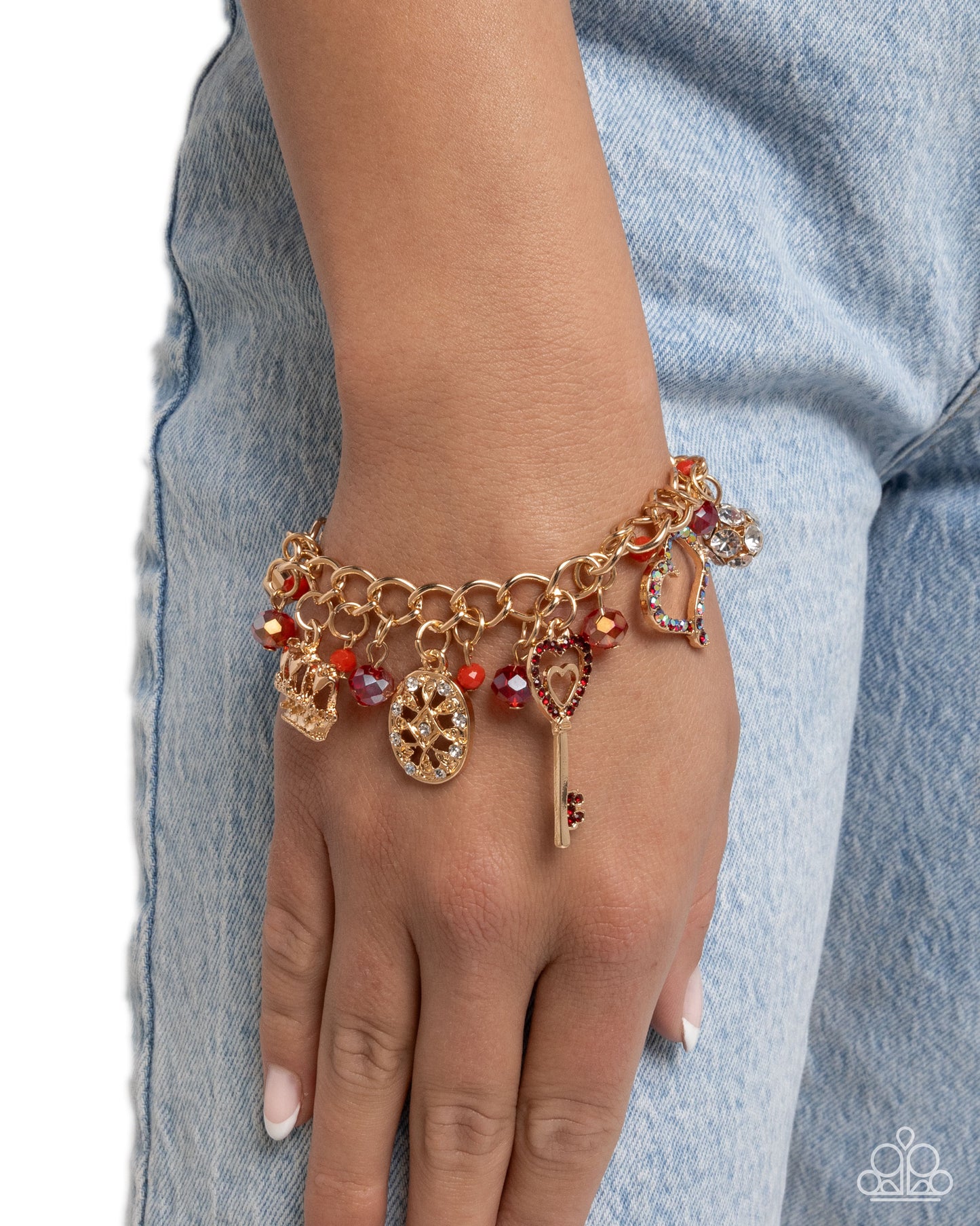 Queen of the Party - Red Charm Bracelet - Paparazzi Accessories