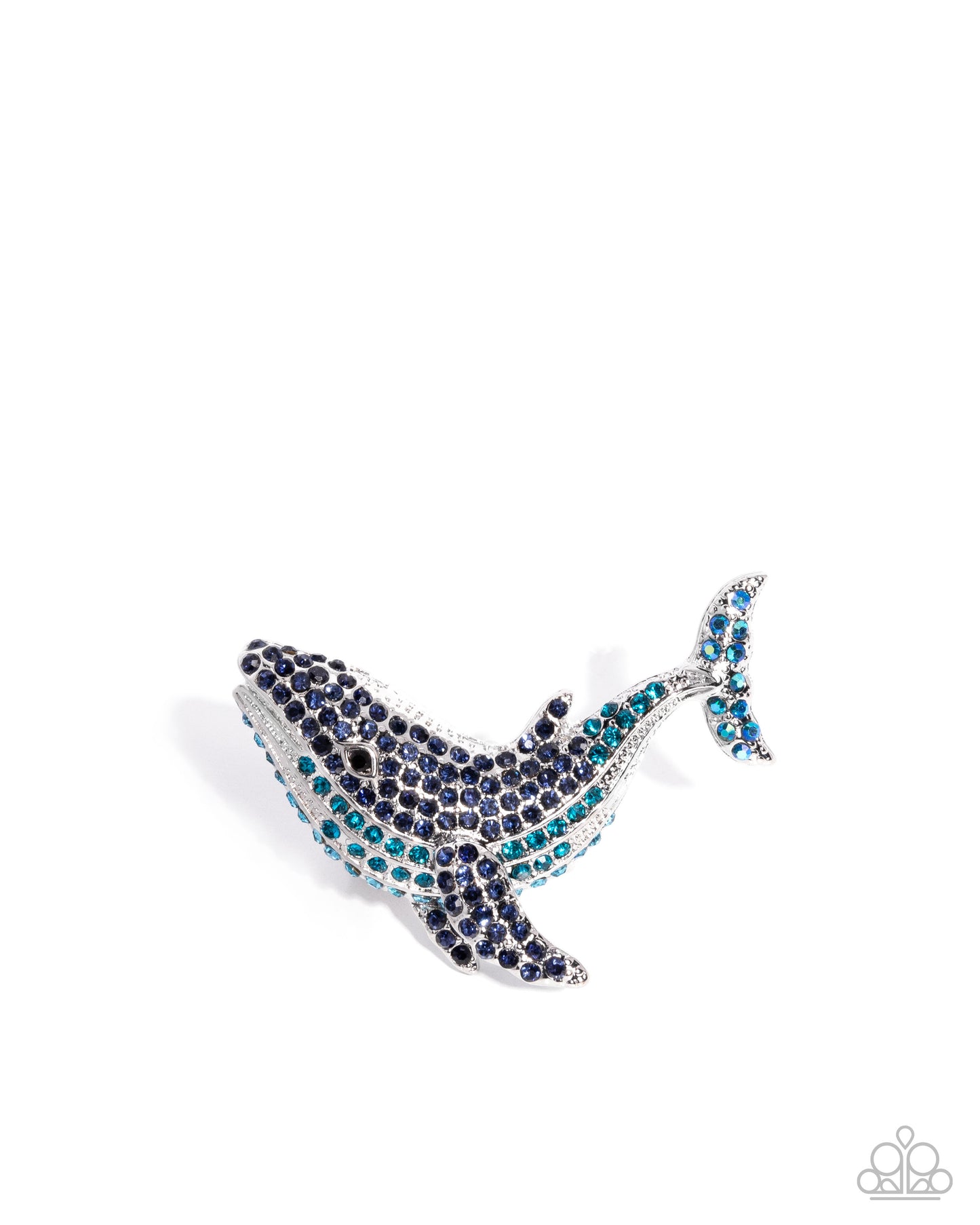 Whale of a Time - Blue Iridescent Rhinestone Silver Whale Ring - Paparazzi Accessories