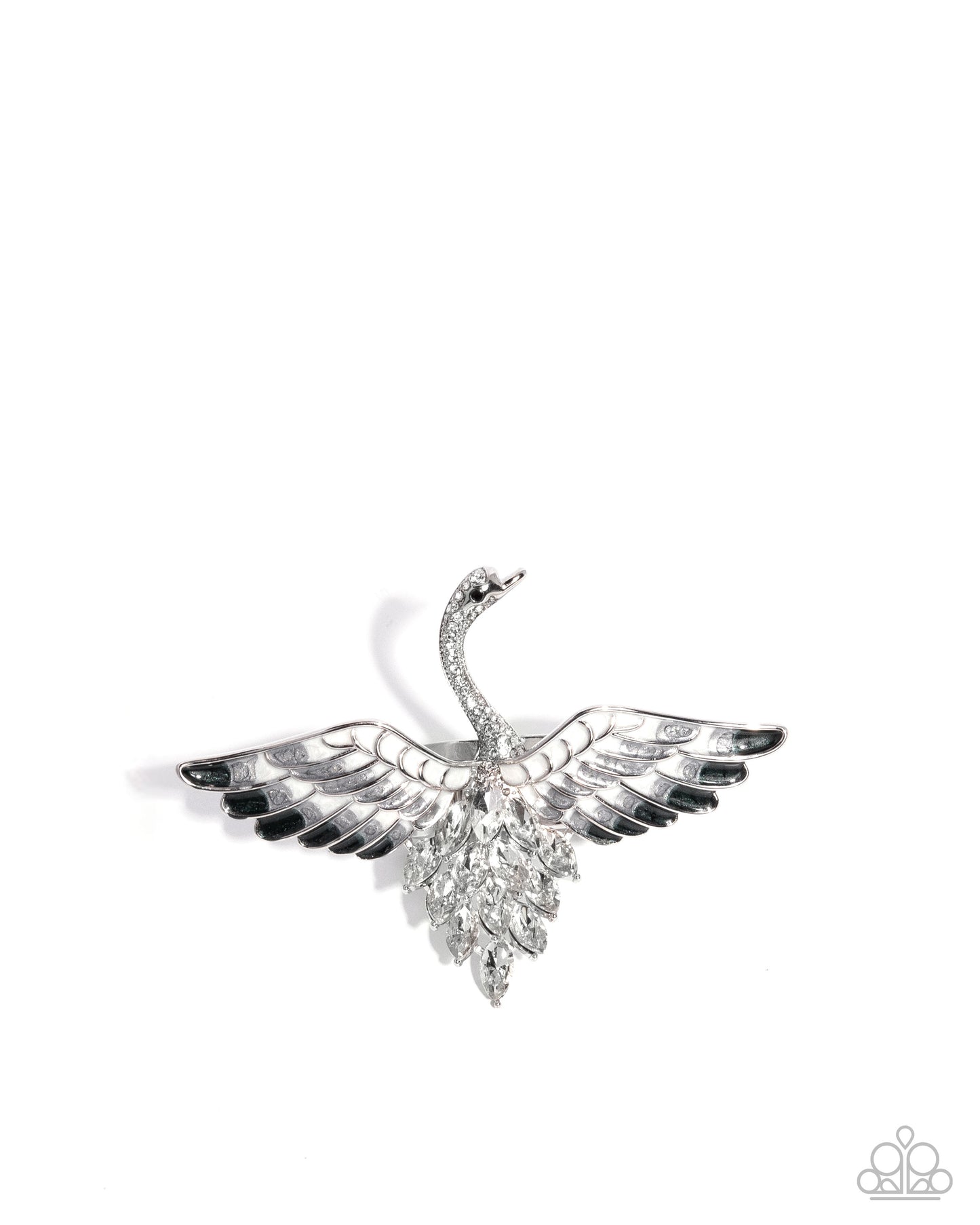 Soaring Swan - Silver - Black, Grey Enamel White Rhinestone Bird Silver Ring - Paparazzi Accessories