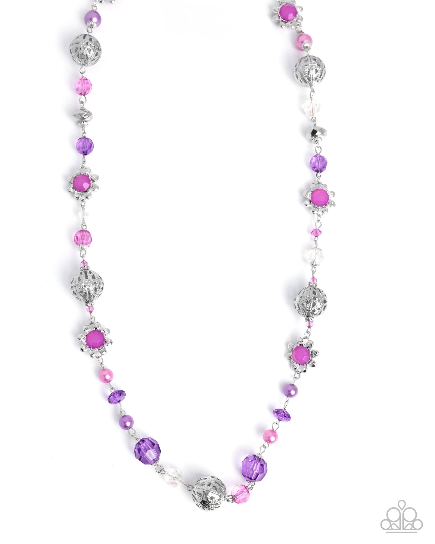 Wishful Whimsy - Purple Pearl & Beads Silver Floral Necklace - Paparazzi Accessories