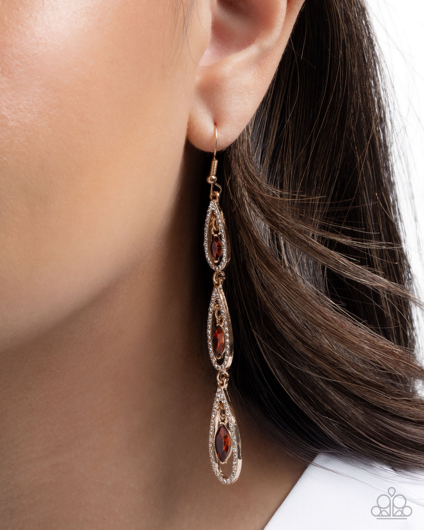 Teardrop Tenure - Brown Topaz Gem Gold Fishhook Earrings - Paparazzi Accessories