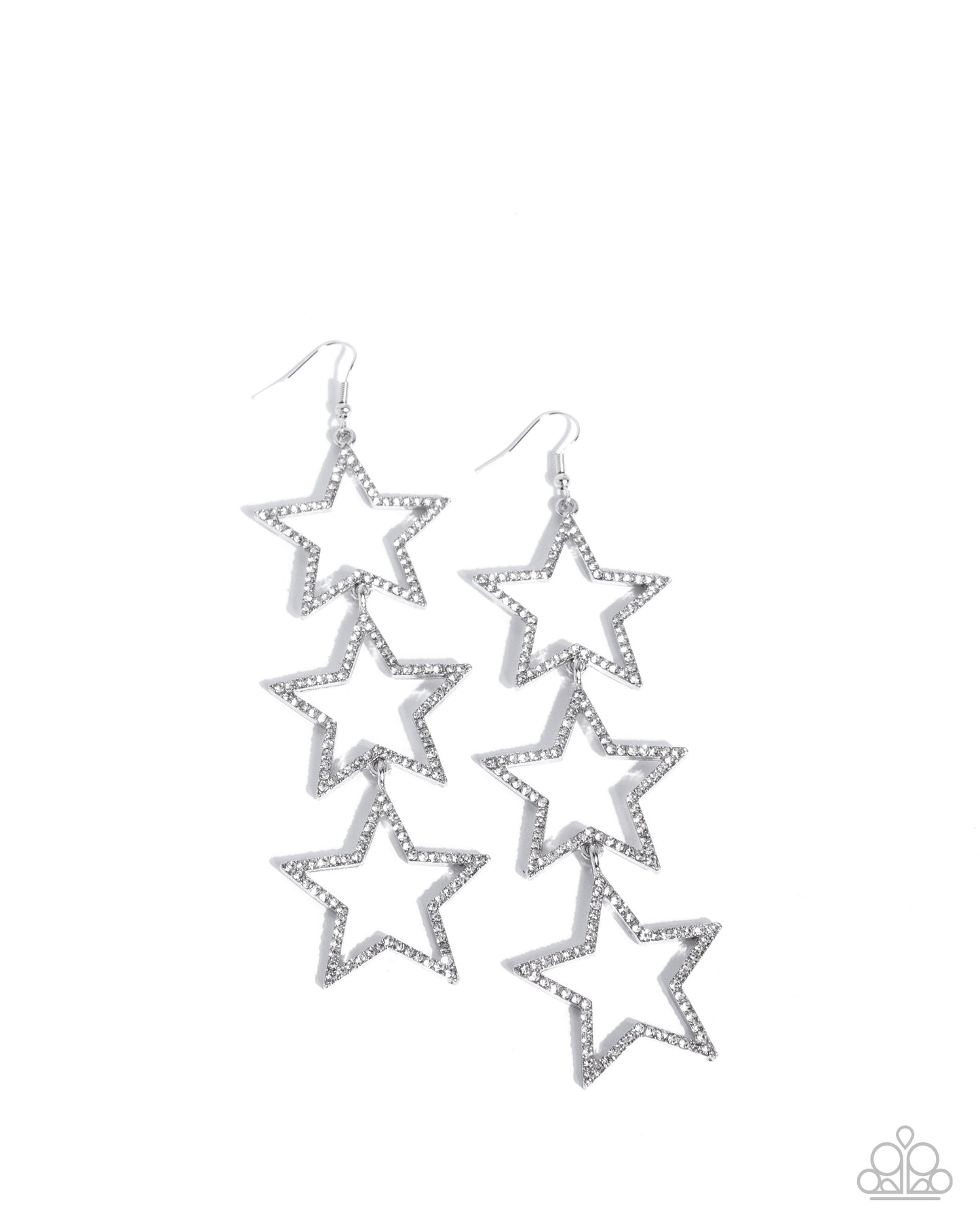 Star-Crossed Success - Silver and White Rhinestone Fishhook Back Earrings - Paparazzi Accessories
