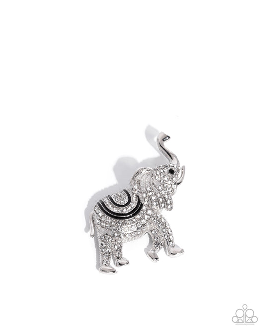 Elephant Embrace - Black Enamel White Rhinestone Silver Brooch - Paparazzi Accessories