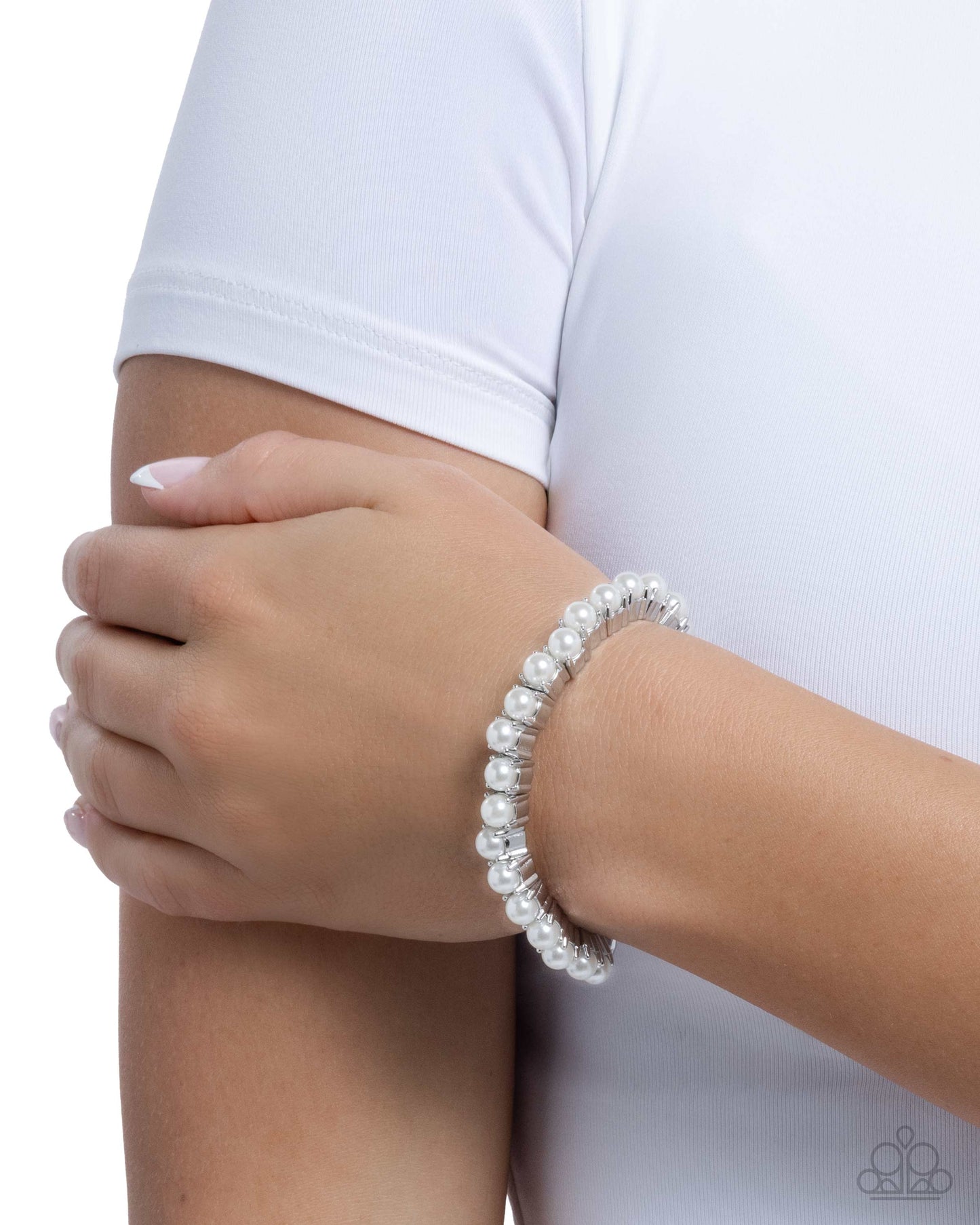 Principal Pearls - White Pearl Silver Stretchy Bracelet - Paparazzi Accessories