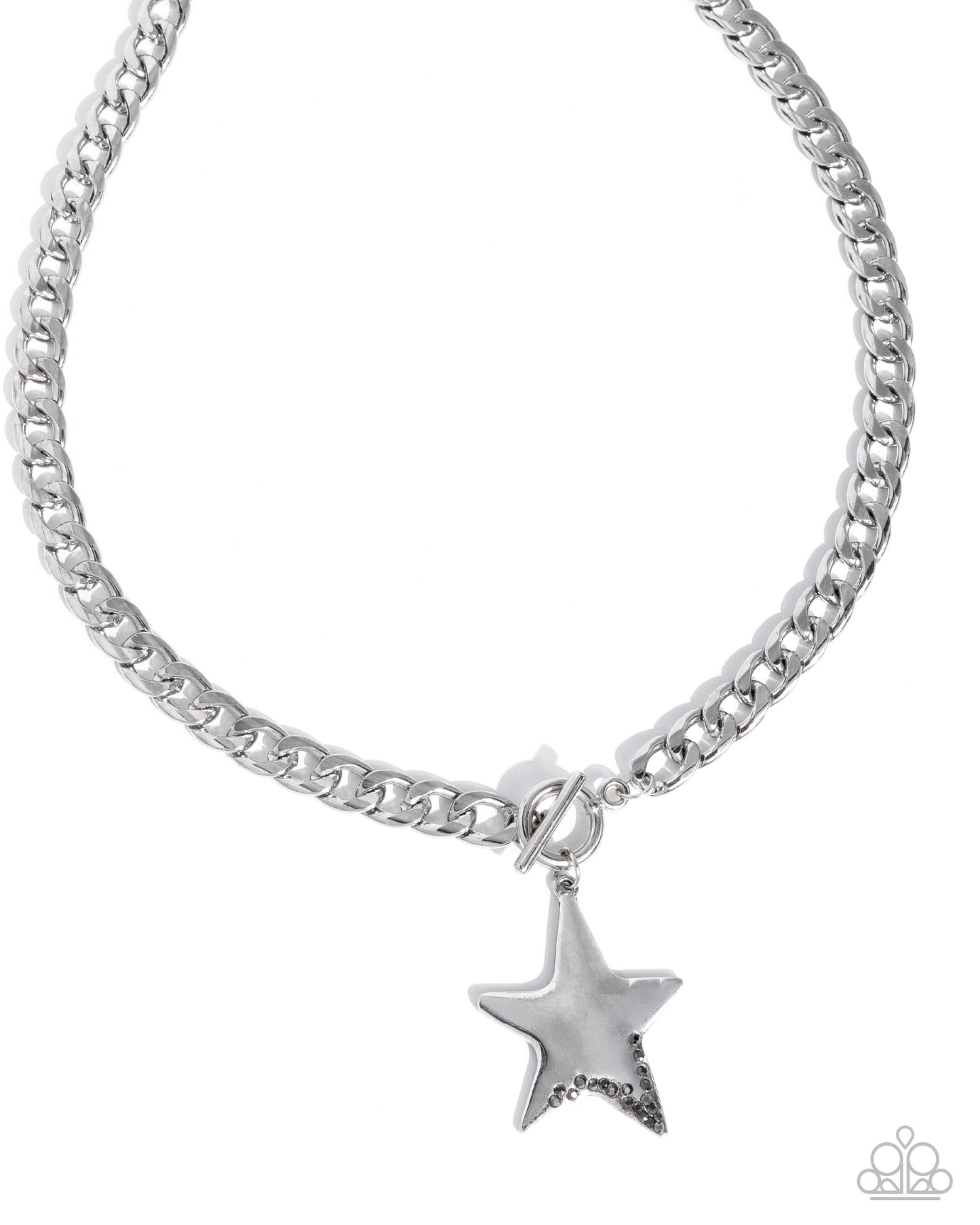Stellar Spotlight - Silver Hematite Rhinestone Star Pendant Toggle Necklace - Paparazzi Accessories