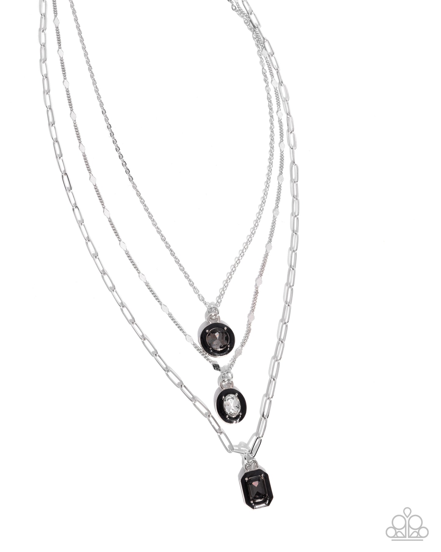 Driven Dazzle - Black Enamel Pendants Layered Silver Necklace - Paparazzi Accessories