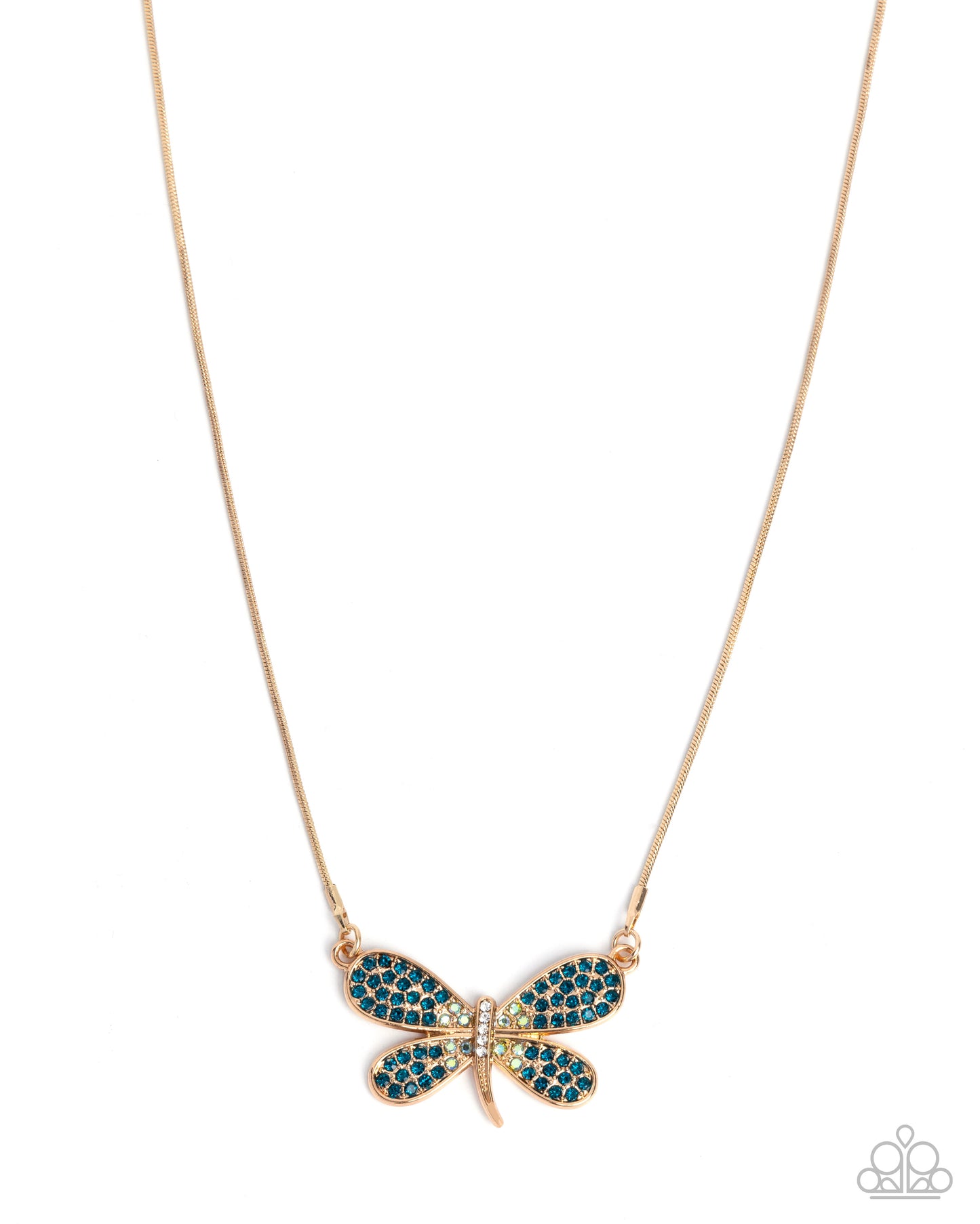 Dragonfly Direction - Gold, Blue and White Dragonfly Pendant Necklace - Paparazzi Accessories