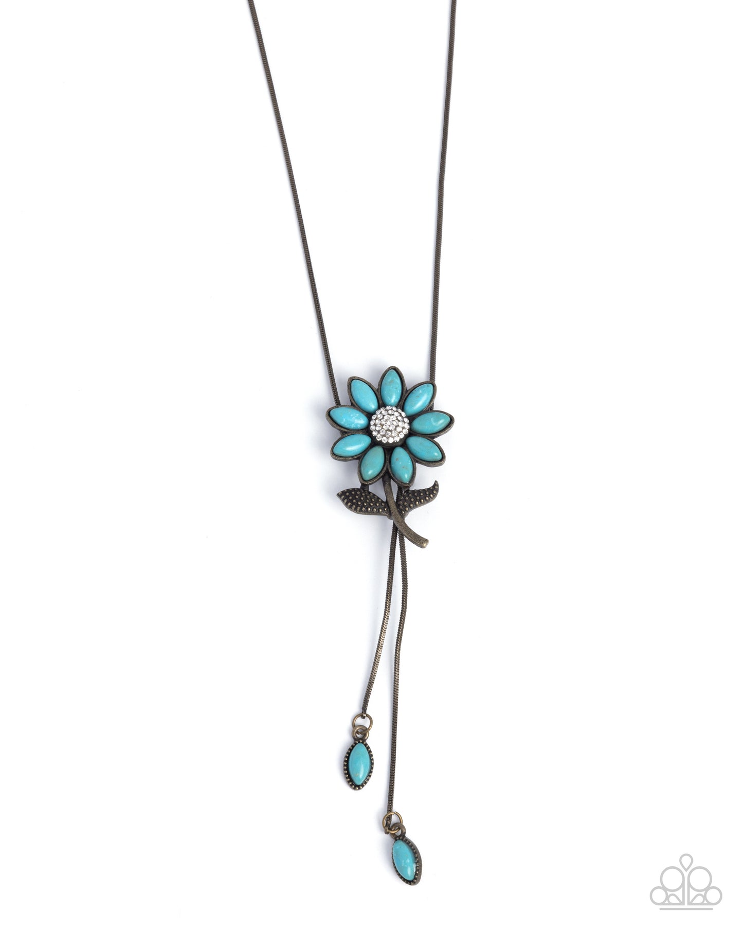 Floral Fidelity - Brass & Blue Turquoise Crackle Stone Flower Bolo Closure Necklace - Paparazzi Accessories