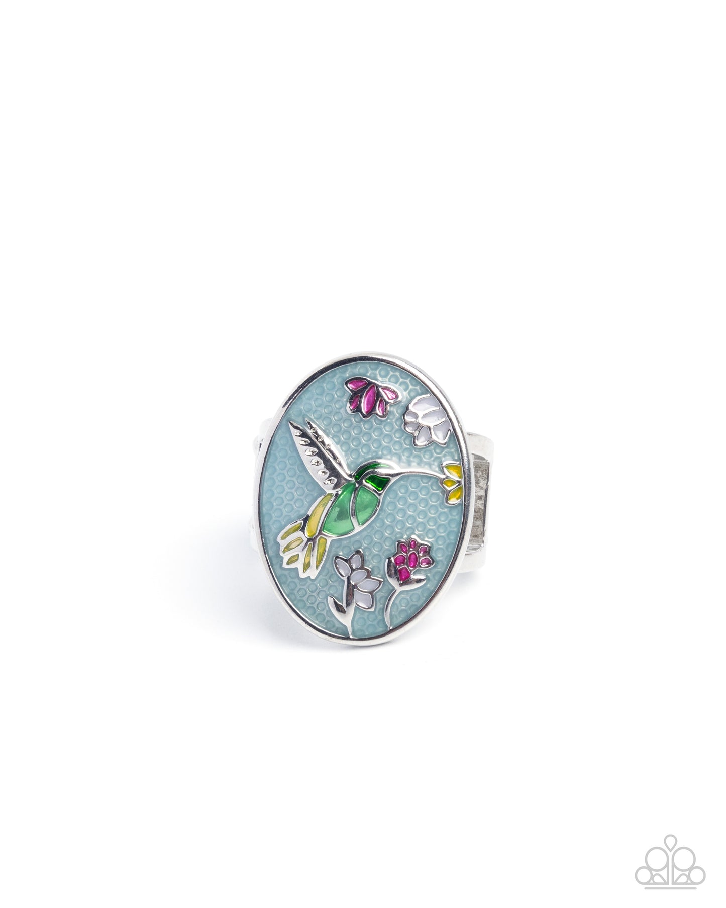 Hummingbird Hope - Blue Pearlescent Enamel Silver Ring - Paparazzi Accessories