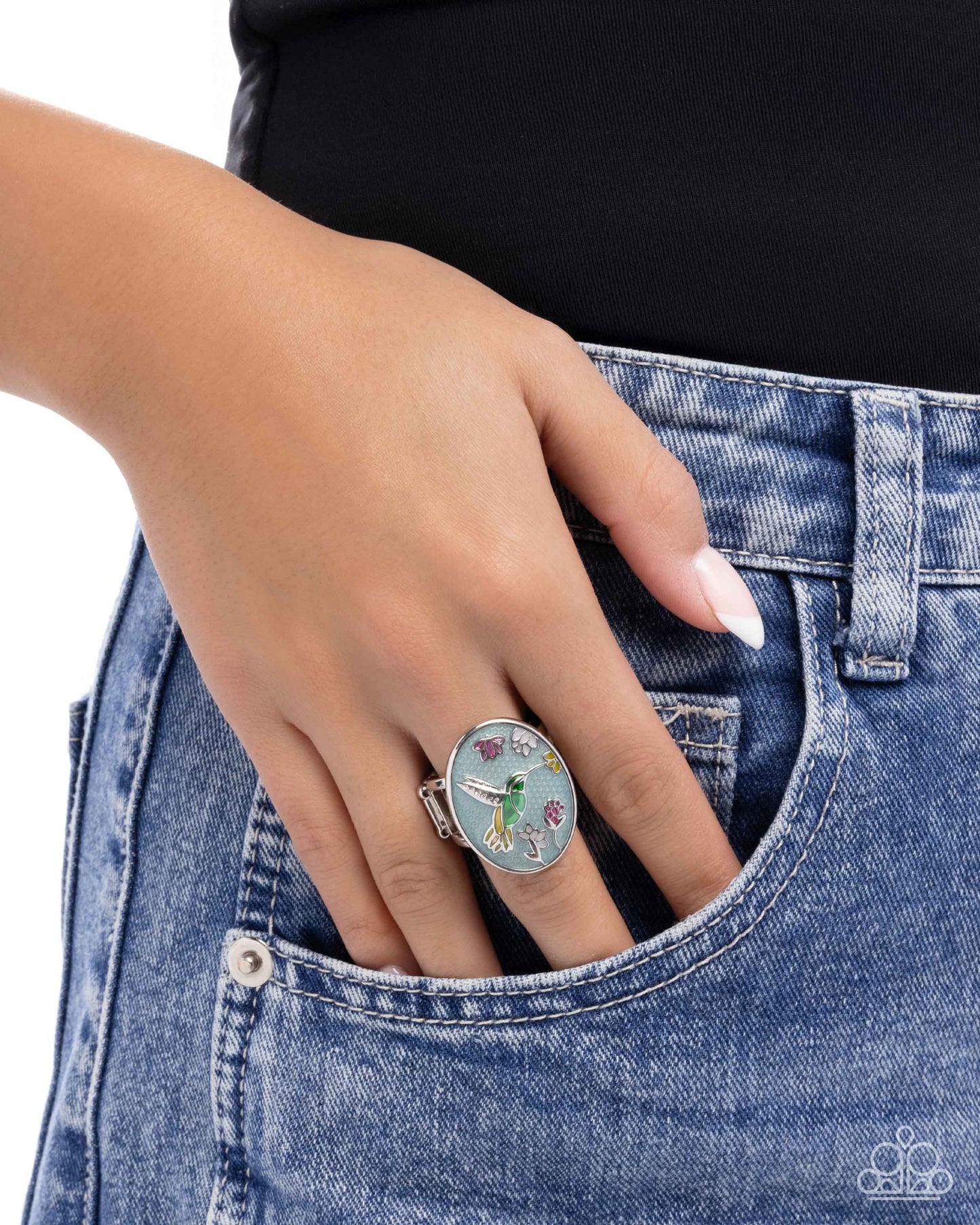 Hummingbird Hope - Blue Pearlescent Enamel Silver Ring - Paparazzi Accessories