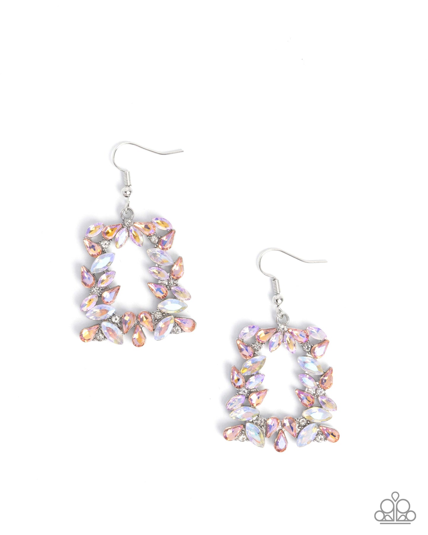Fierce Frame - Orange UV Shimmer Rhinestone Silver Fishhook Earrings - Paparazzi Accessories