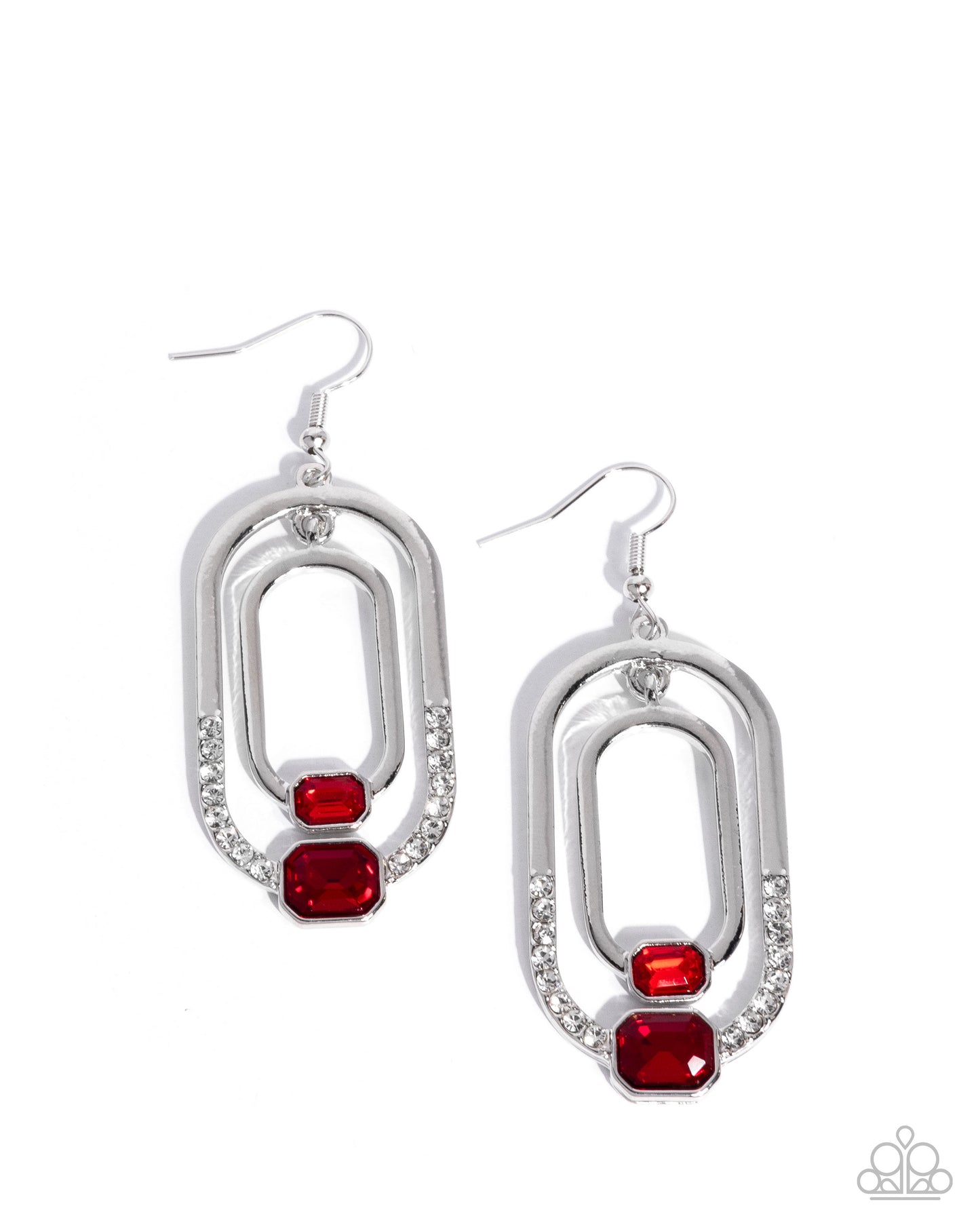 Opulent Operation - Red Rhinestone, Silver Earrings - Paparazzi Accessories