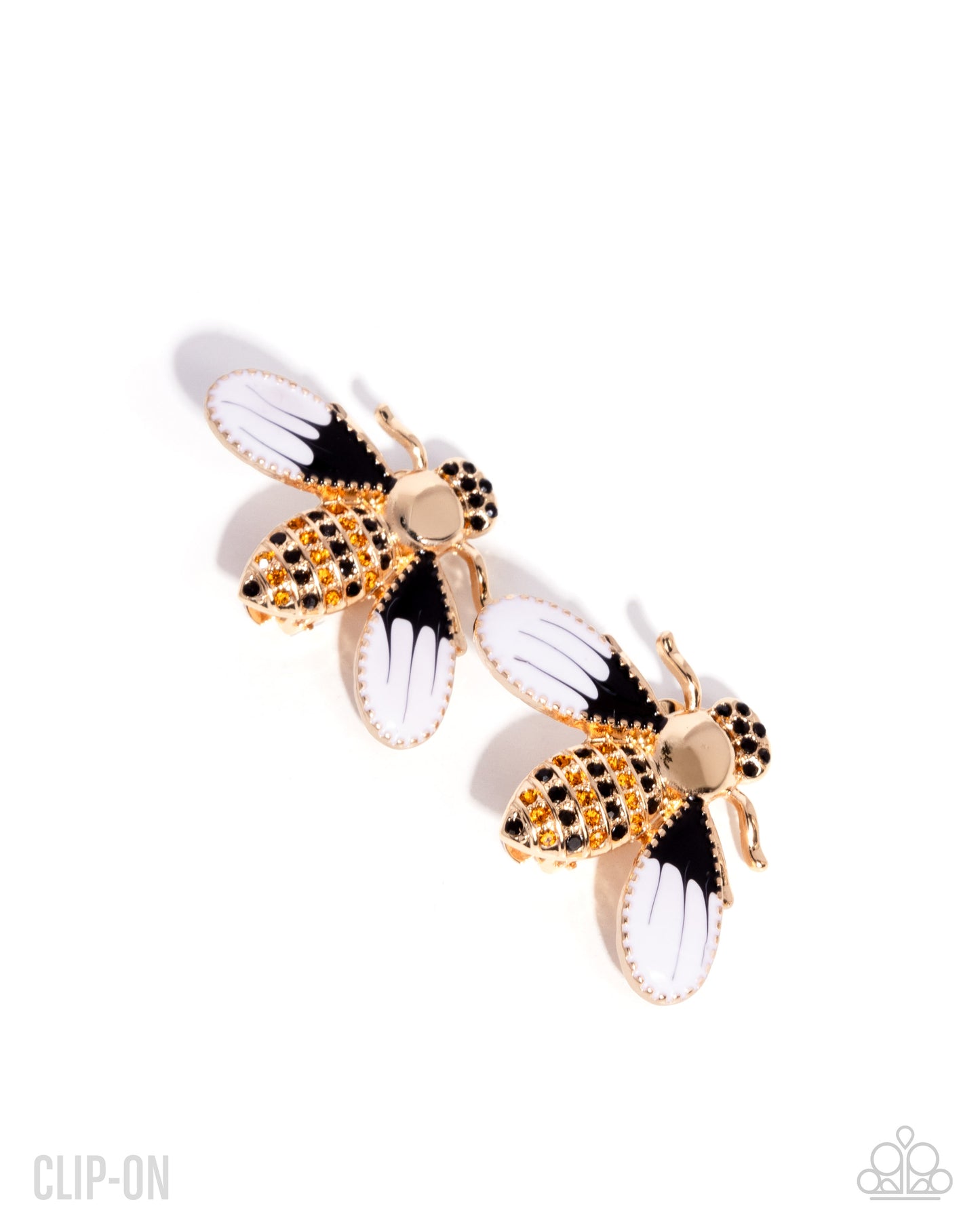 Blissful Bee - Gold, Black Onyx & Topaz Rhinestone, Clip-on Earrings - Paparazzi