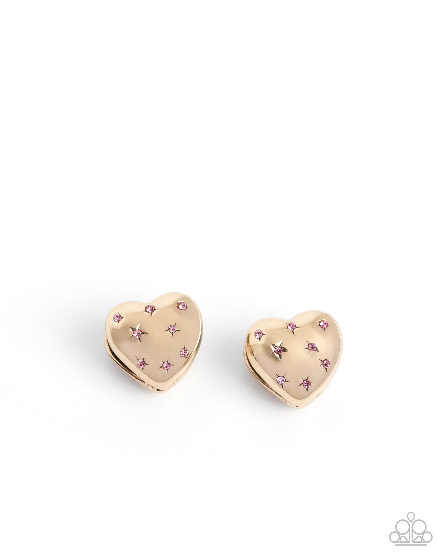 Sweetheart Stars - Pink Rhinestone Gold Heart Hinge Hoop Earrings - Paparazzi Accessories