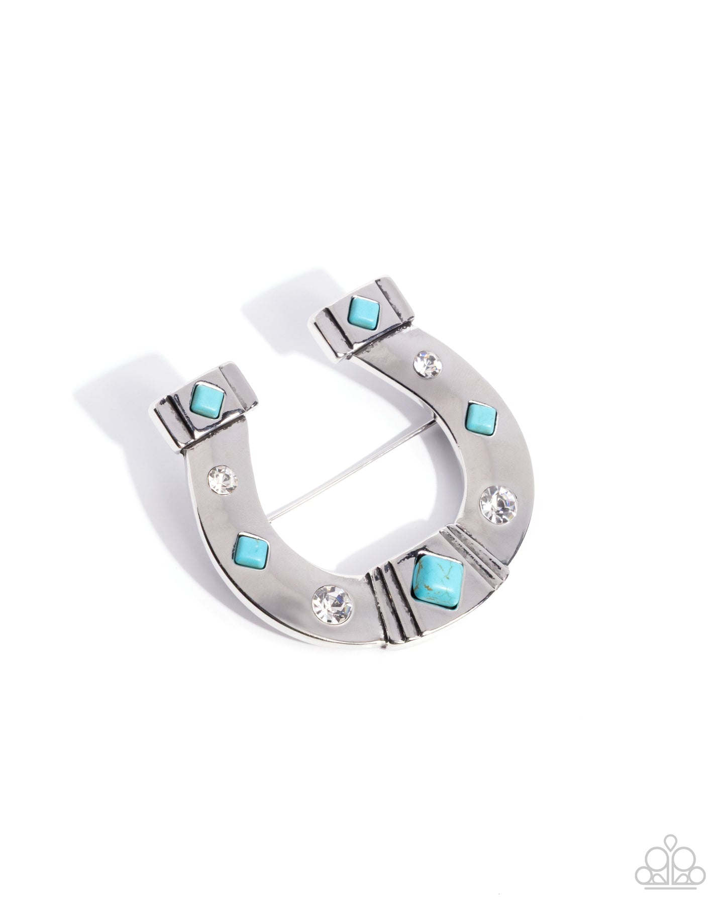 Horseshoe Horizon - Blue - Turquoise Crackle Stone Silver Brooch - Paparazzi Accessories