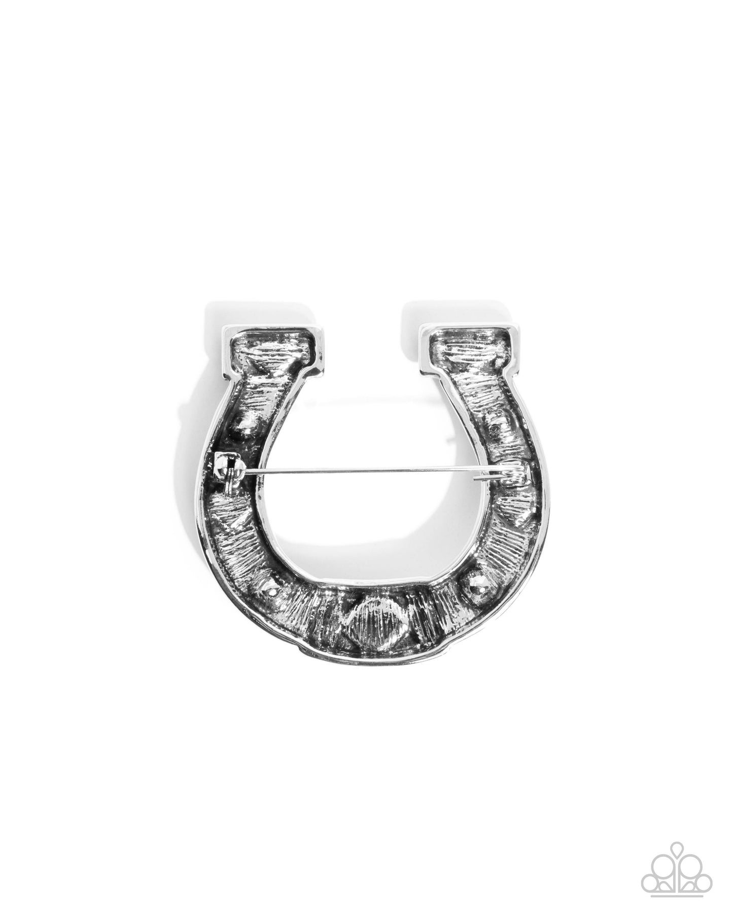 Horseshoe Horizon - Blue - Turquoise Crackle Stone Silver Brooch - Paparazzi Accessories