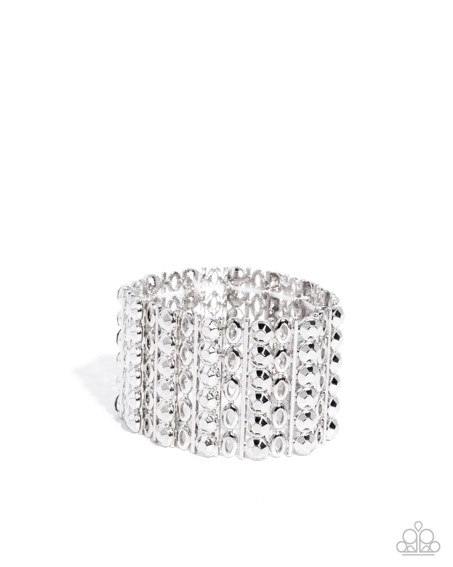 Reflective Rows - Silver - Smoky Gems Silver Stretchy Bracelet - Paparazzi Accessories