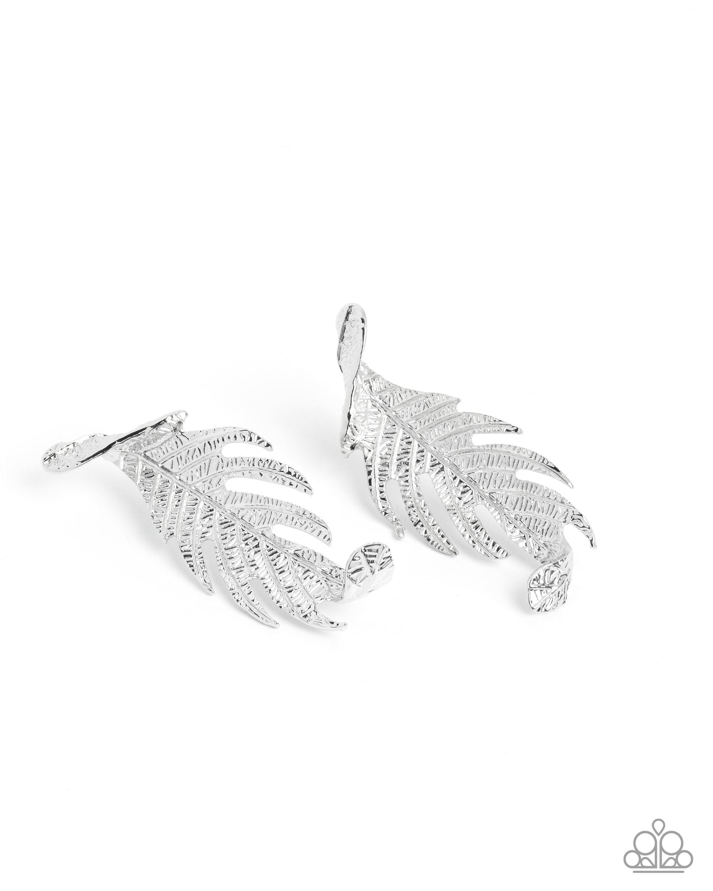 Leafy Lure - Silver Etched Texture Leaves Post Earrings - Paparazzi Accessories