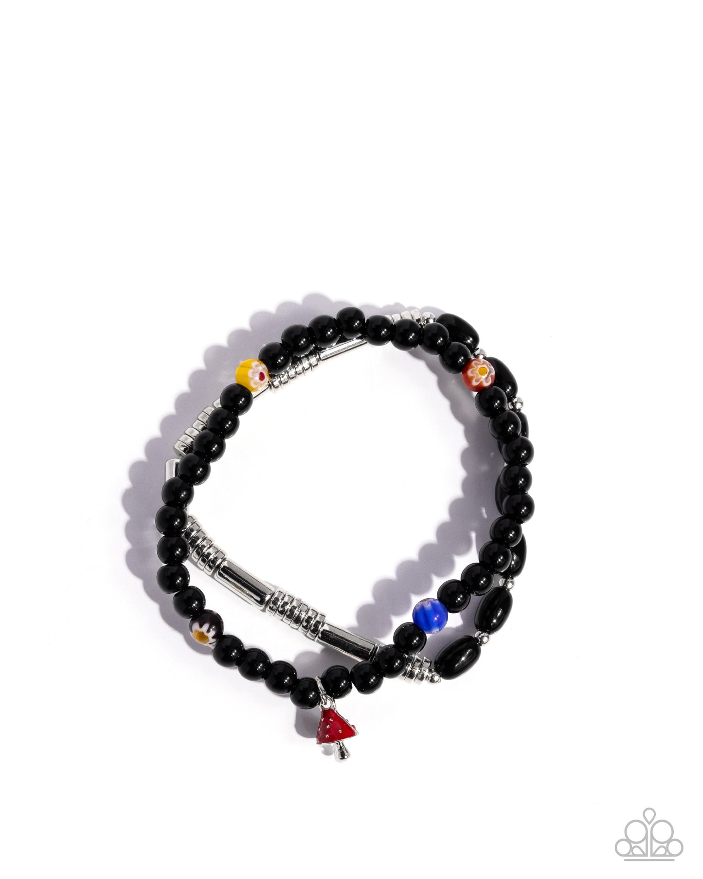 Malibu Mashup - Black Beaded, Red Mushroom Charm, Stretchy Bracelets - Paparazzi Accessories