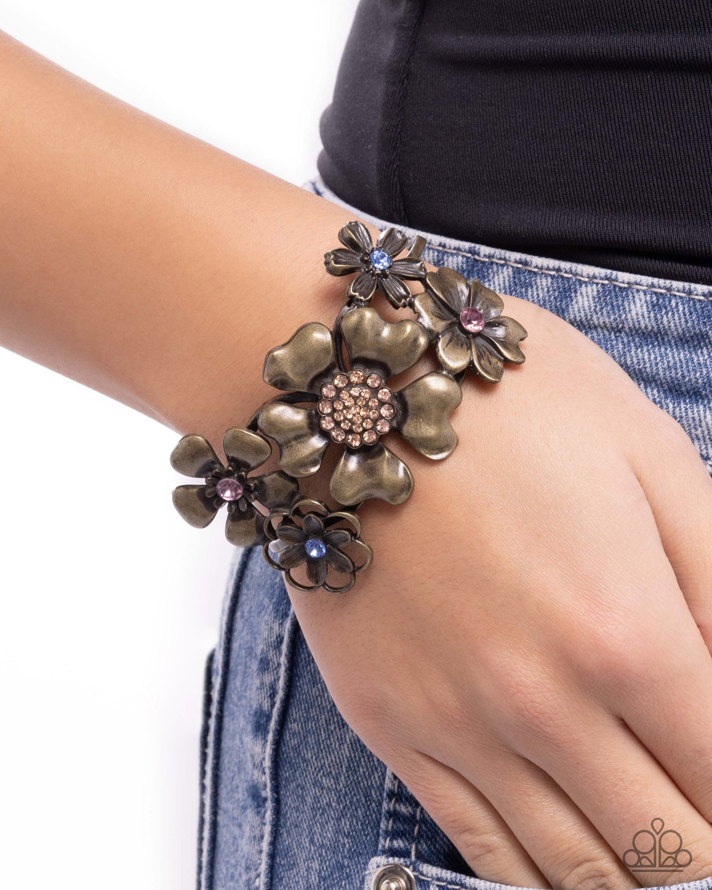 Bursting Bouquet - Brass Flower Hinge Bracelet - Paparazzi Accessories