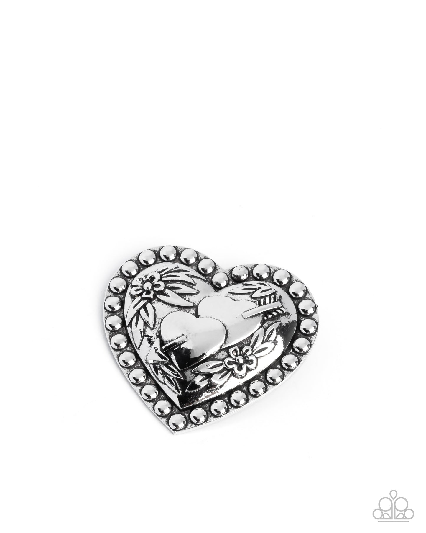 A Breath of Fresh Romance - Silver Flower Heart Brooch - Paparazzi Accessories