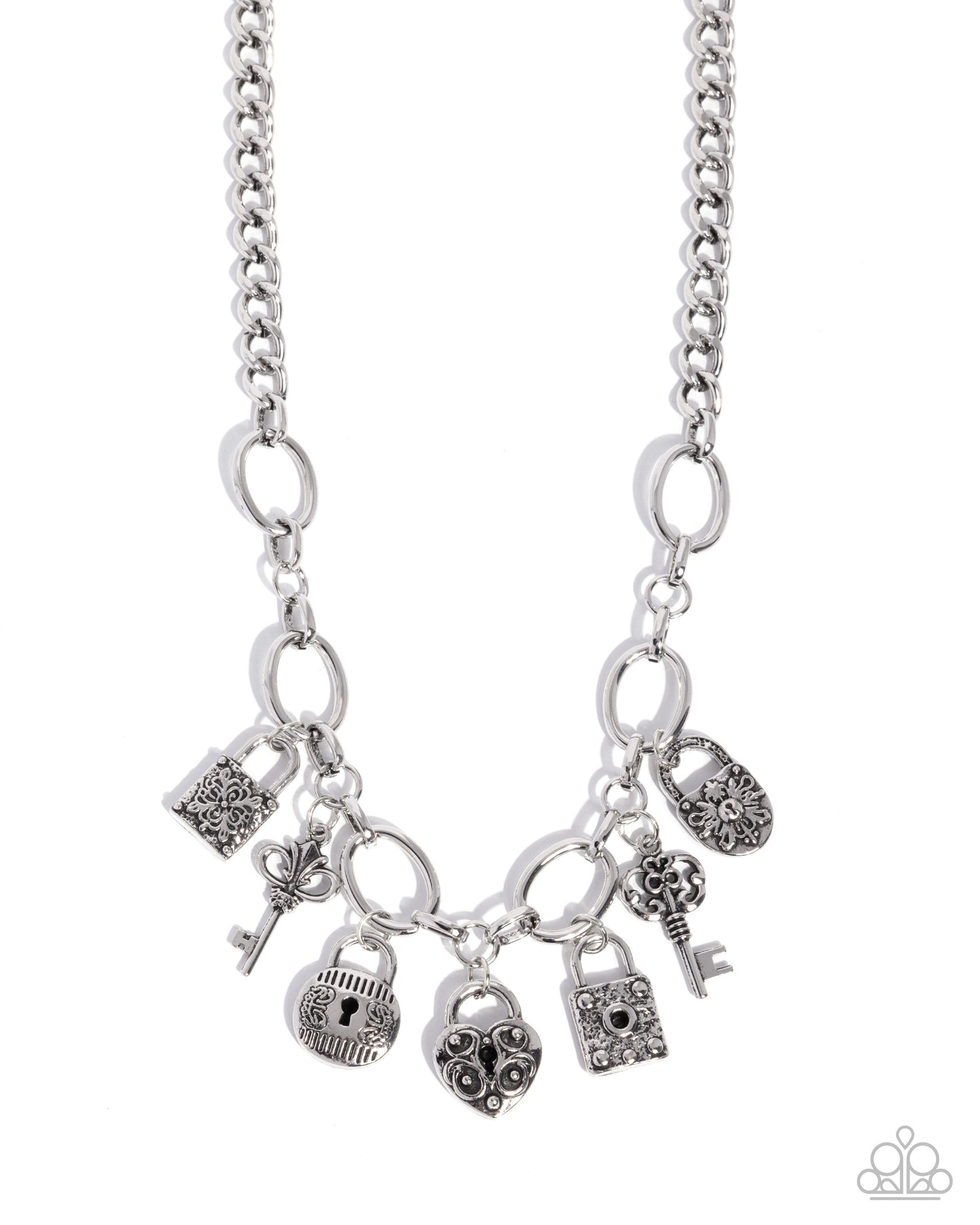 Padlock Pairing - Silver Lock & Key Charms Necklace - Paparazzi Accessories