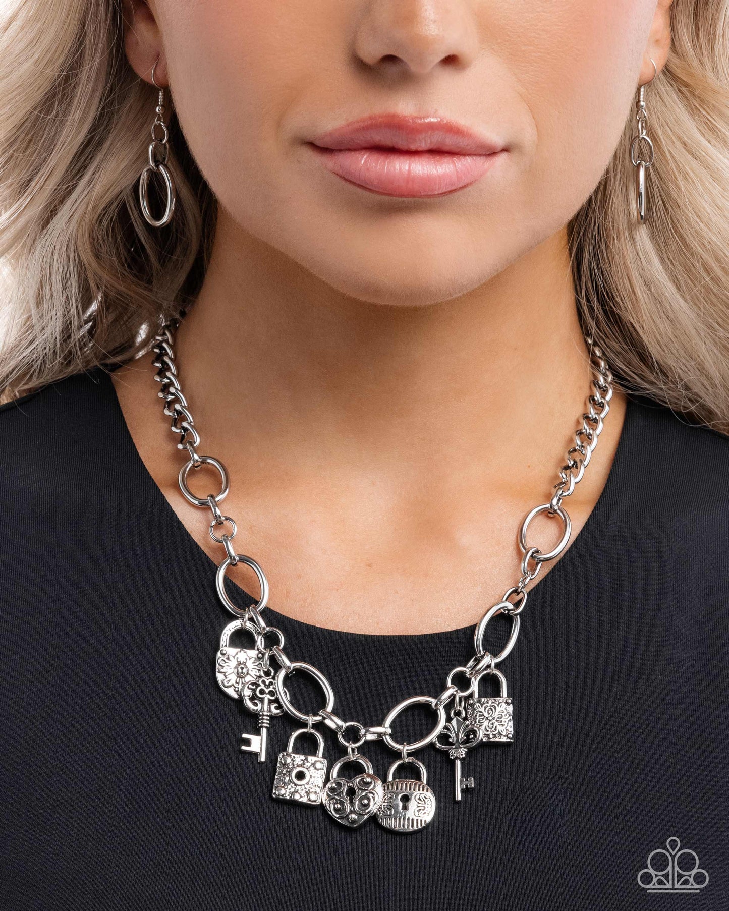 Padlock Pairing - Silver Lock & Key Charms Necklace - Paparazzi Accessories