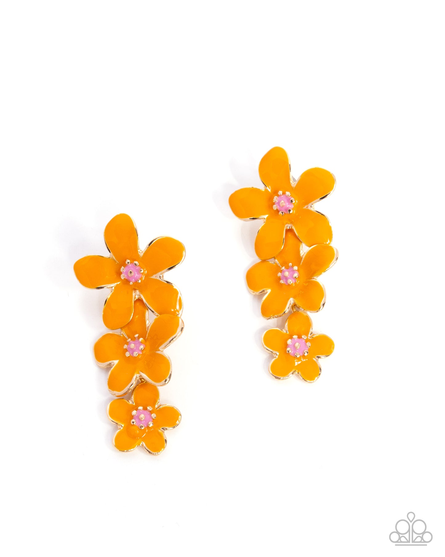 Crack of BLOOM - Orange Enamel Flower Gold Post Earrings - Paparazzi Accessories