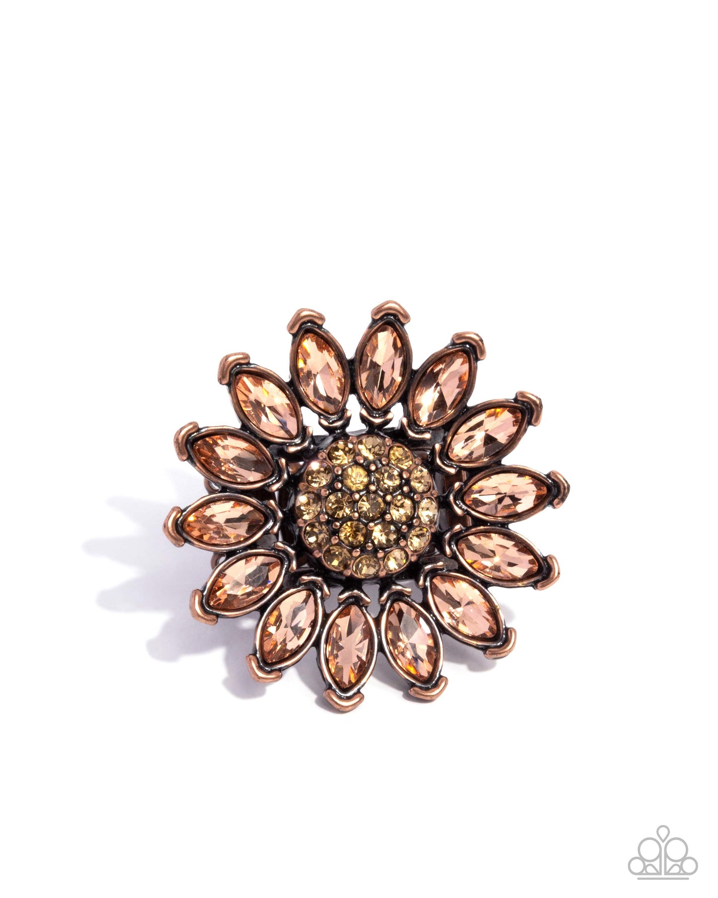 Sunflower Setting - Copper and Peach Rhinestone Sunflower Ring - Paparazzi Accessories