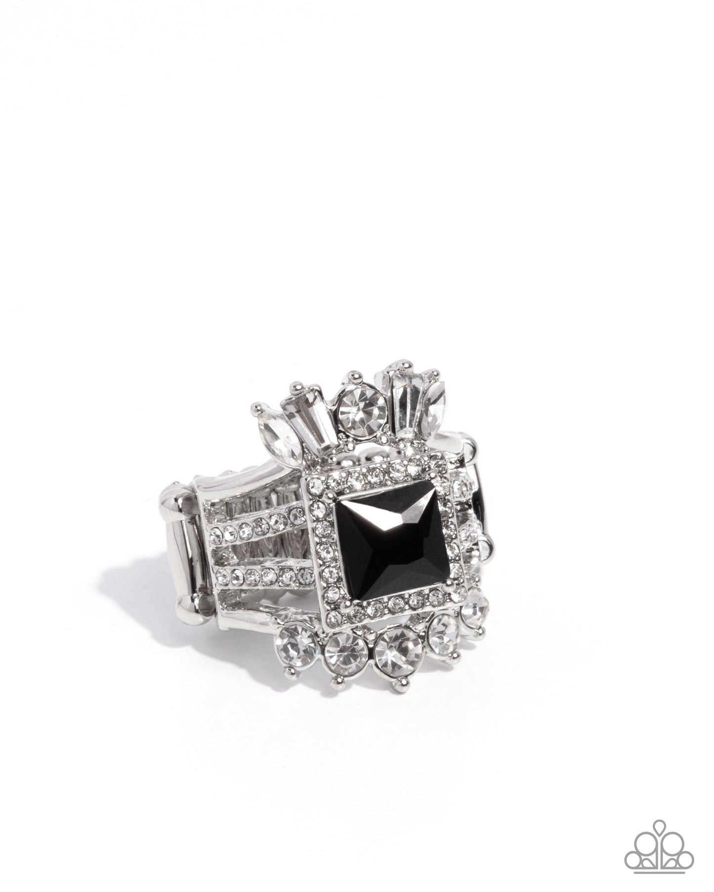 Stately Squares - Black Rhinestone Ring - Paparazzi Accessories