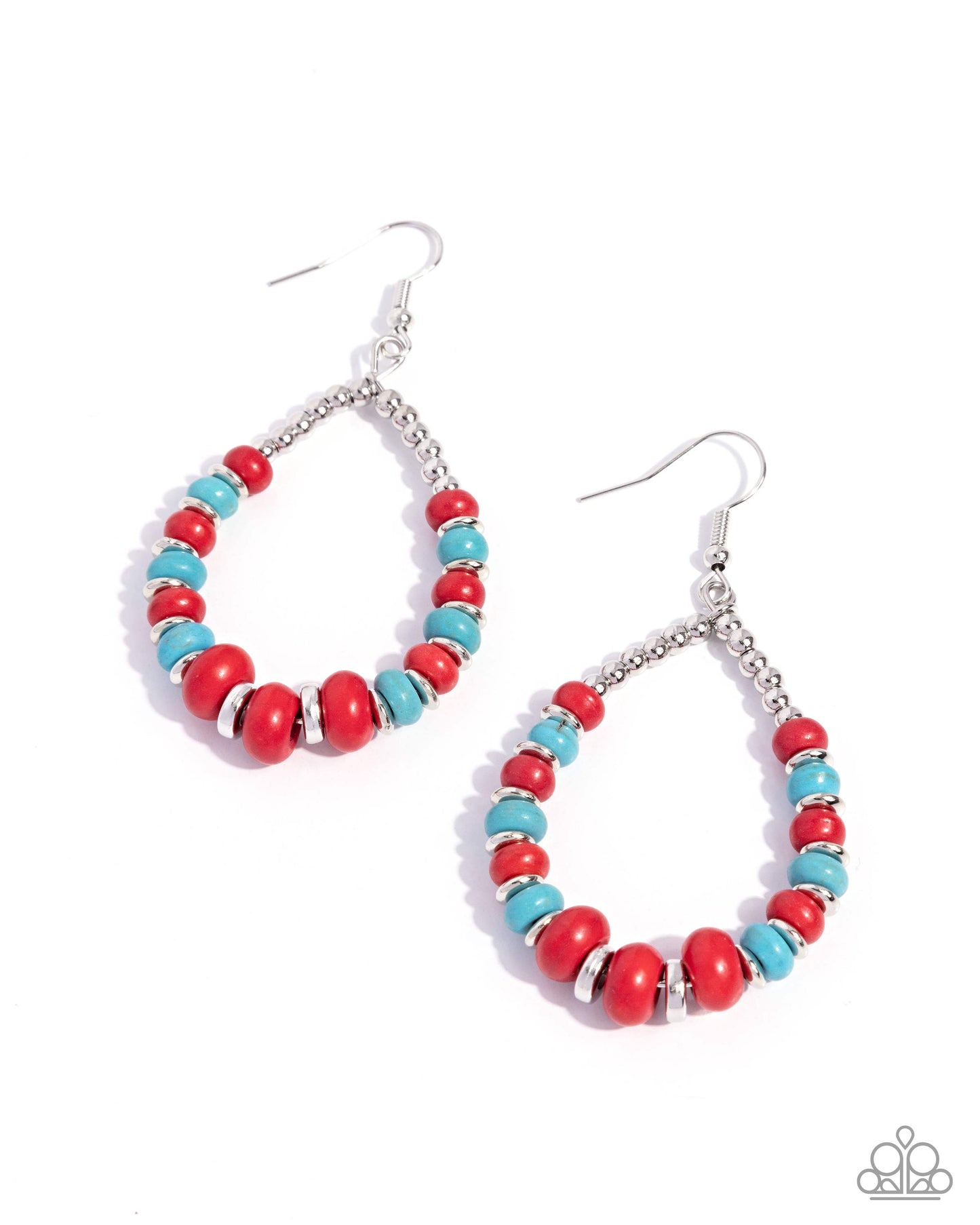 Carefree Color - Red and Blue Crackle Stone Earrings - Paparazzi Accessories