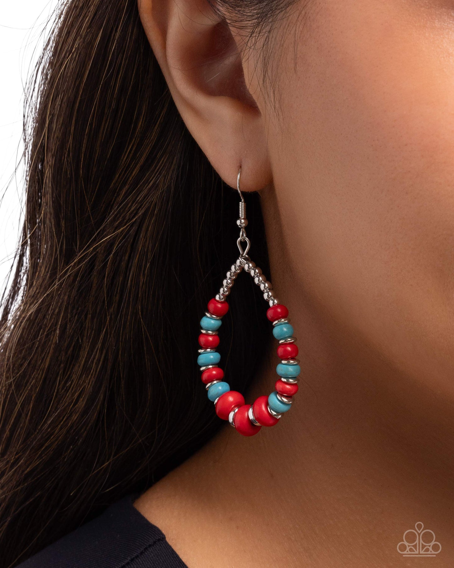 Carefree Color - Red and Blue Crackle Stone Earrings - Paparazzi Accessories