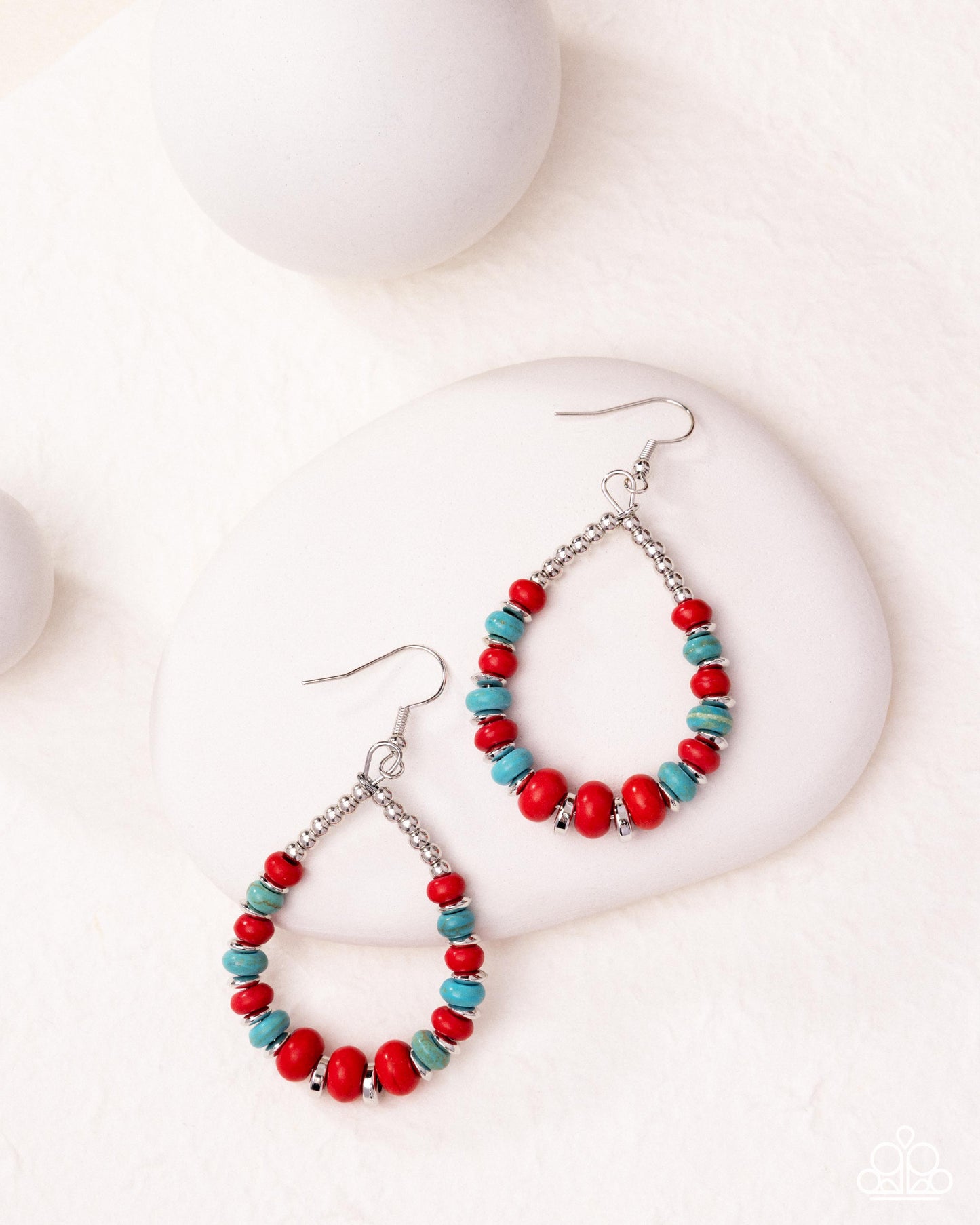 Carefree Color - Red and Blue Crackle Stone Earrings - Paparazzi Accessories