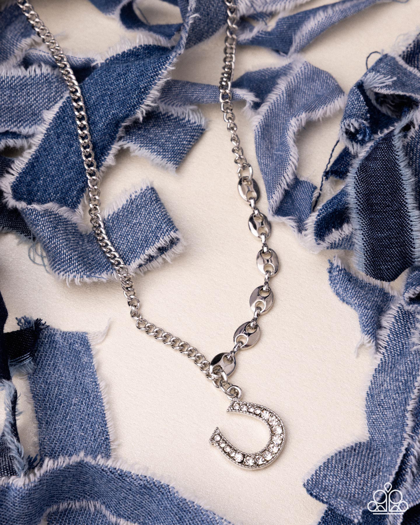 Horseshoe Headline - White Rhinestone Horseshoe Charm Necklace - Paparazzi Accessories