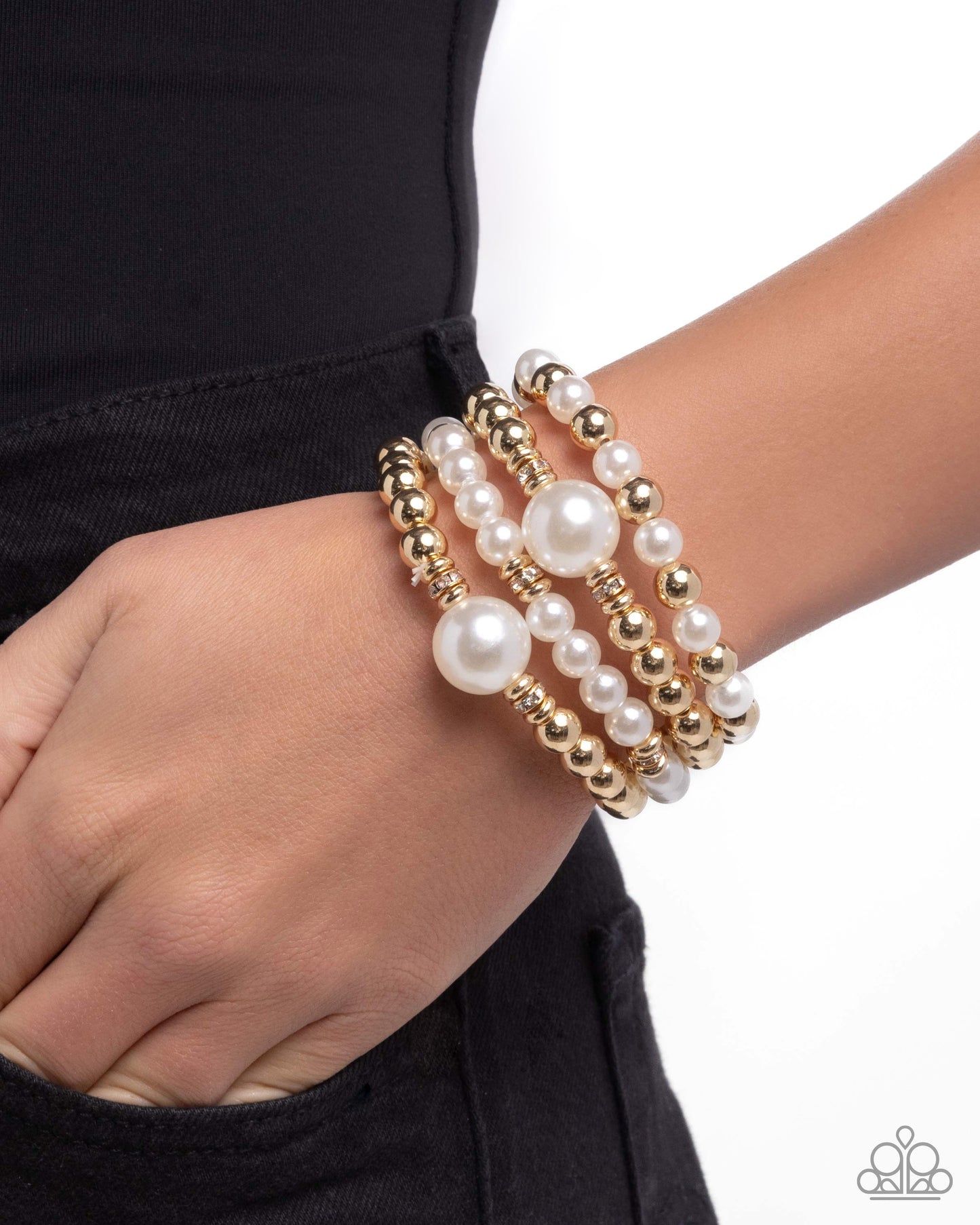 Soft Sonata - Gold White Pearl Stretchy Bracelets - Paparazzi Accessories