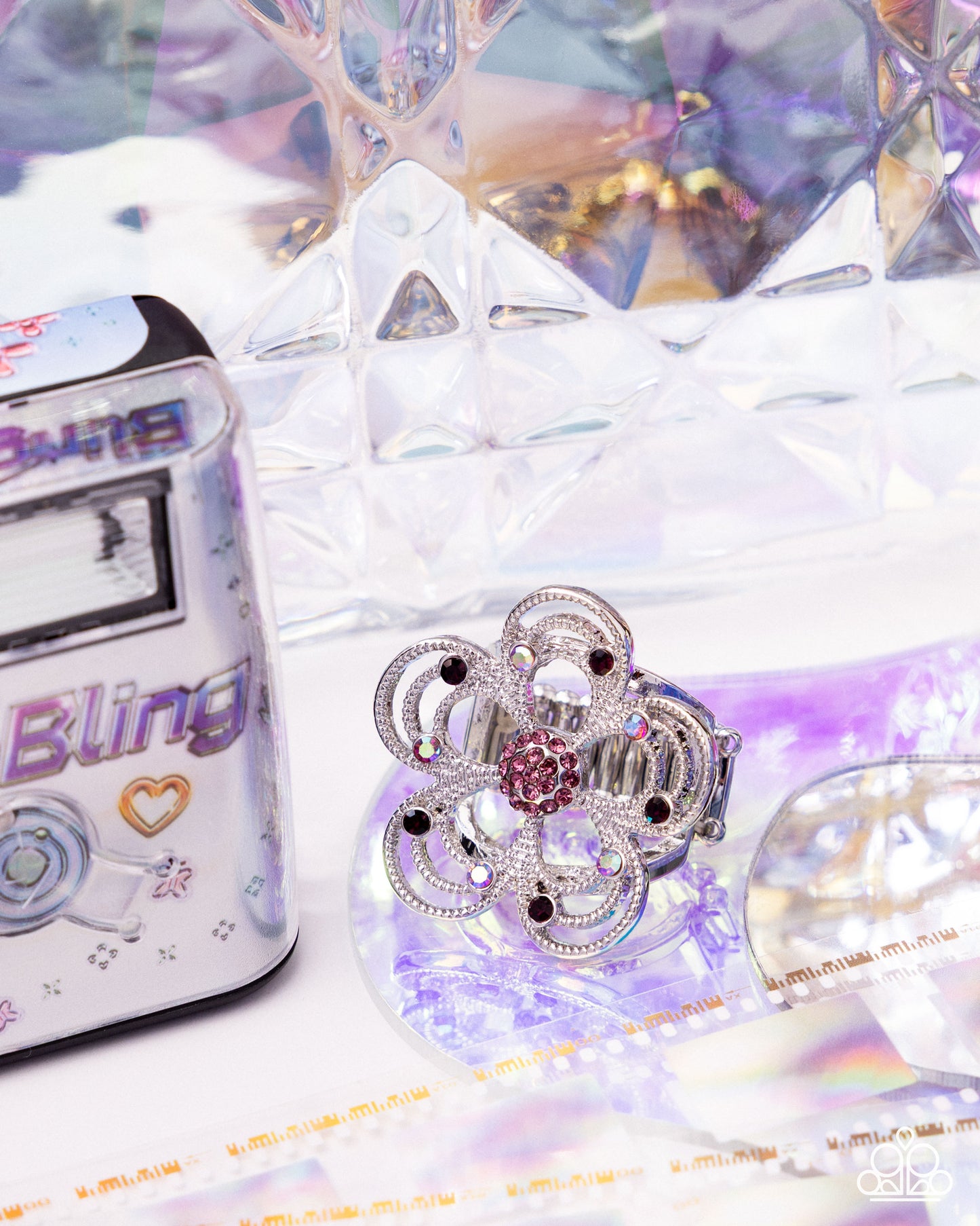 Still Studs - Purple Rhinestone Silver Flower Ring - Paparazzi Accessories