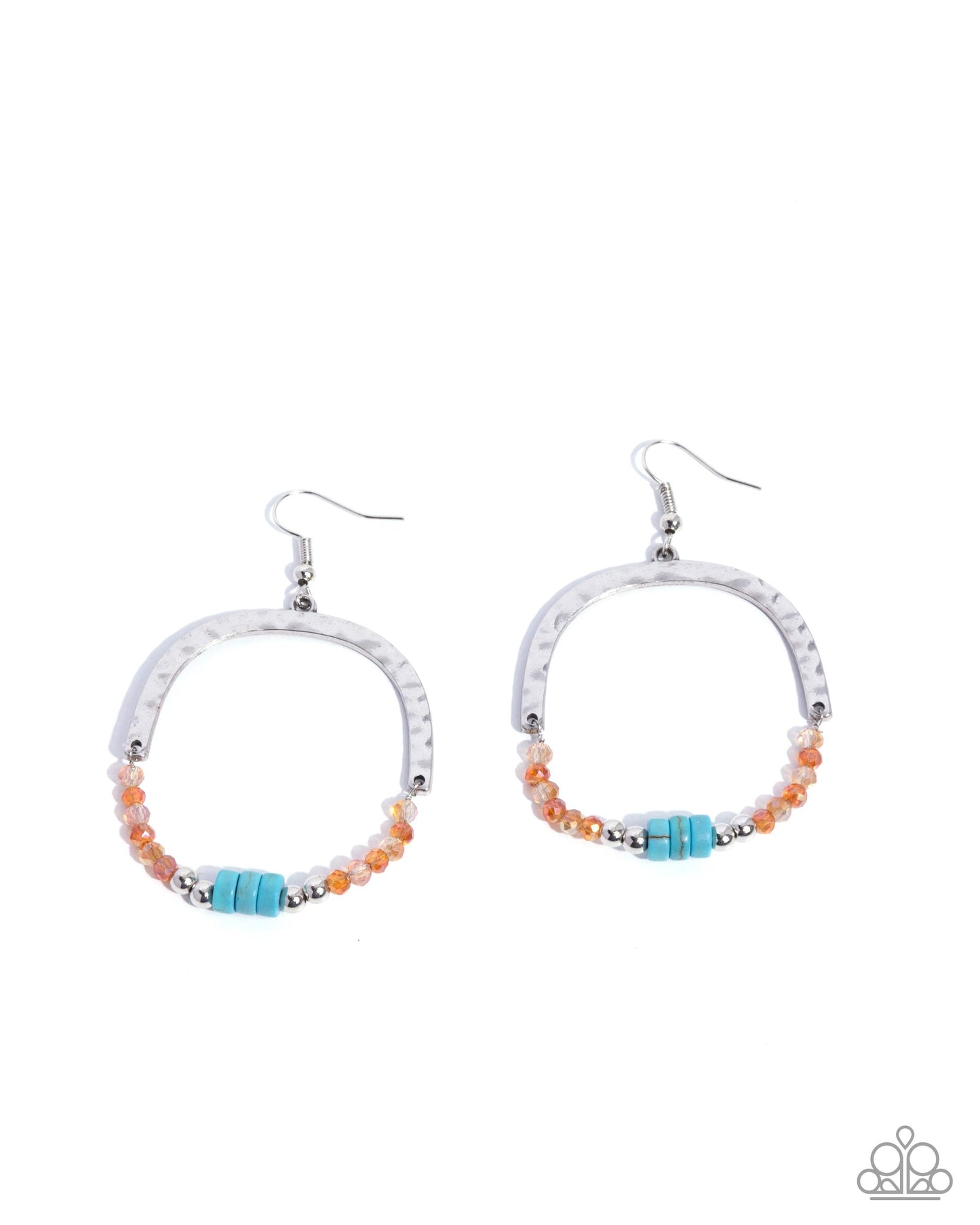 Authentic Advocate - Orange UV Shimmer Beads Blue Turquoise Crackle Stone Silver Arch Fishhook Earrings - Paparazzi Accessories